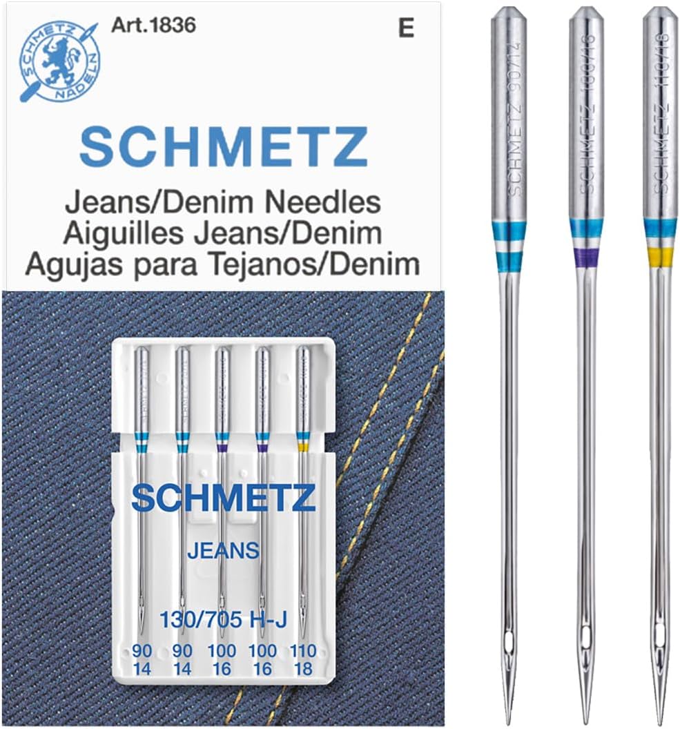SCHMETZ Jean & Denim Sewing Machine Needles - Precision Needles for Heavy Fabric, Assorted Sizes, 5-Needle Cards, Pack of 5