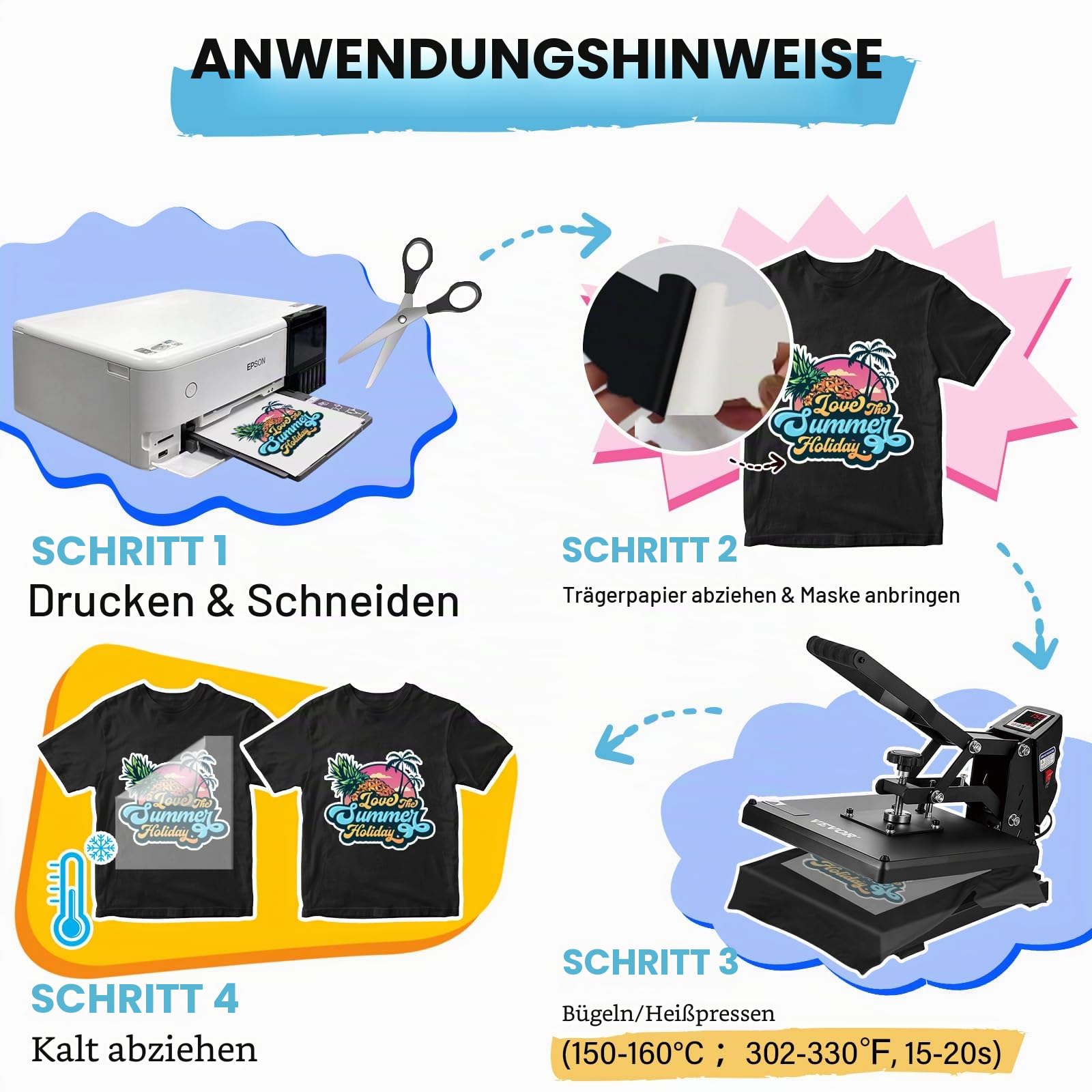 TECKWRAP Bedruckbares Wärmetransferpapier für T-Shirts, 30 Blatt, 21,1 x 29,7 cm, bedruckbares Wärmetransfer-Vinyl für Tintenstrahldrucker, Transferpapier zum Aufbügeln für helle und dunkle Stoffe