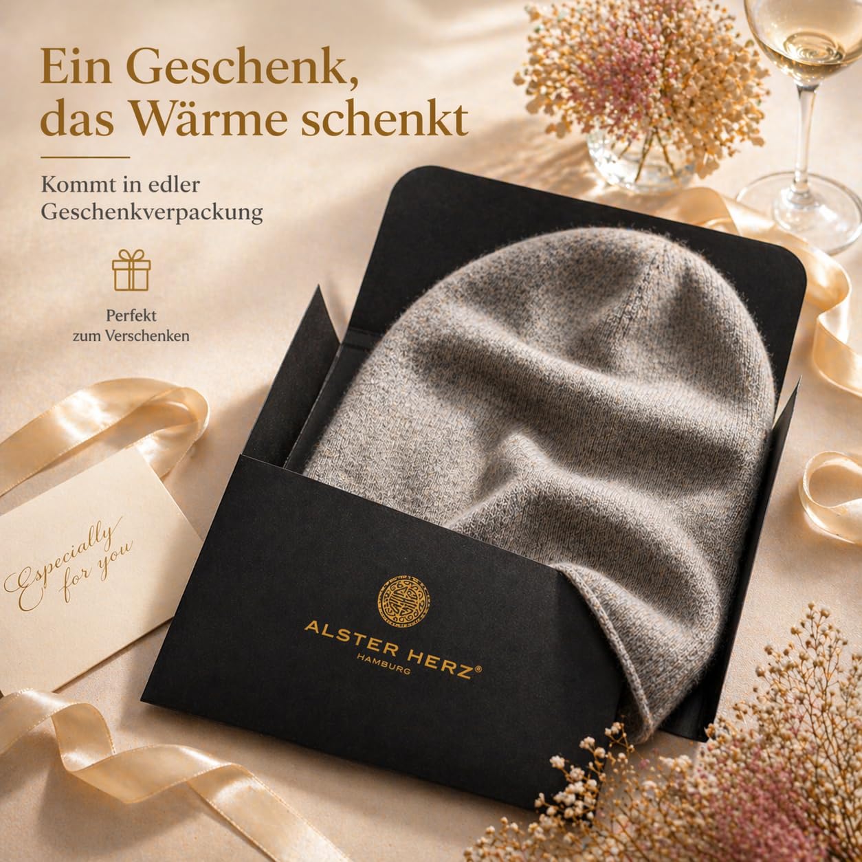 Kaschmir Mütze Damen – weiche Beanie Strickmütze Herren aus Kaschmir, warme Wintermütze, Geschenk zu Geburtstag & Weihnachten