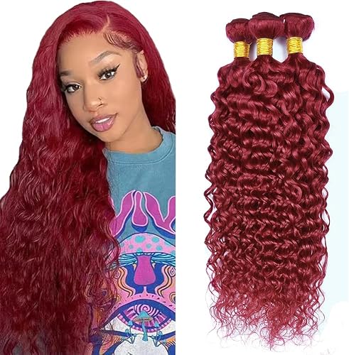 30 32 34 Inch Vinmdonm Burgundy Human Hair Bundles 99J Water Wave 3 Bundles Braz