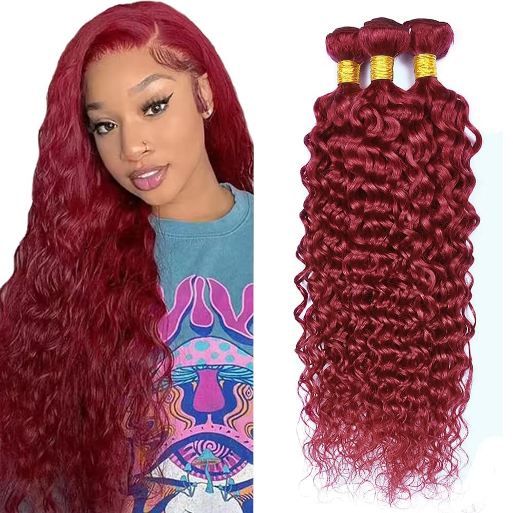 30 32 34 Inch Vinmdonm Burgundy Human Hair Bundles 99J Water Wave 3 Bundles Brazilian Unprocessed Virgin Hair Red Bundle
