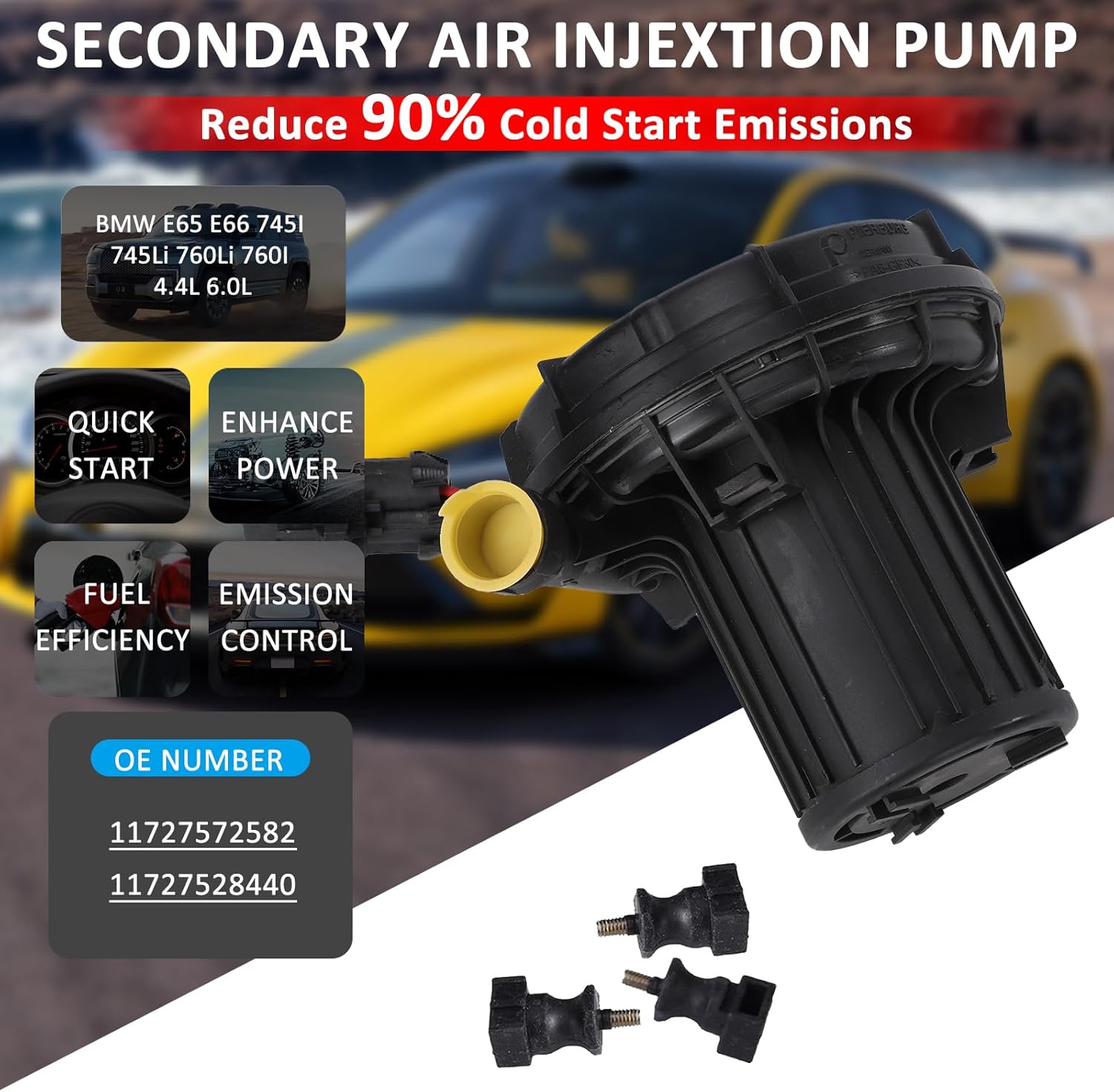 11727572582 Secondary Air Injection Pump Replacement for BMW E65 E66 745I 745Li 760Li 760I 4.4L 6.0L