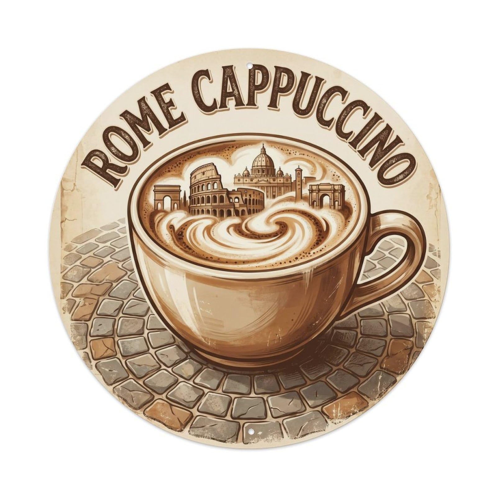 Retro Rome Italy Cappuccino Culinary Travel Metal Tin Sign