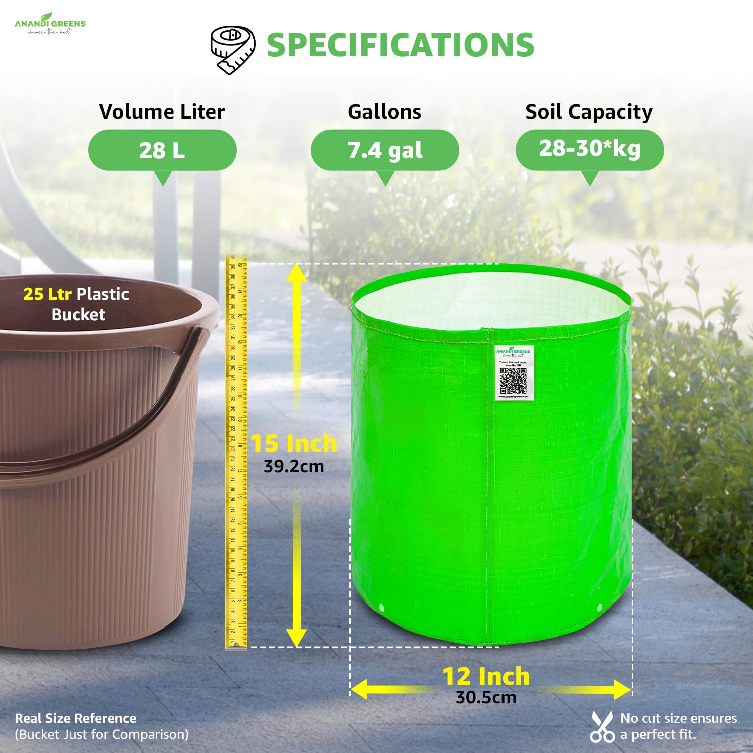 Anandi Green's HDPE Uv Protected 260 GSM Round Green Colour Plant Grow Bags Suitable for Terrace and Vegetable Gardening Size 12x15 Inch Pack of 4 Plant Bags 1