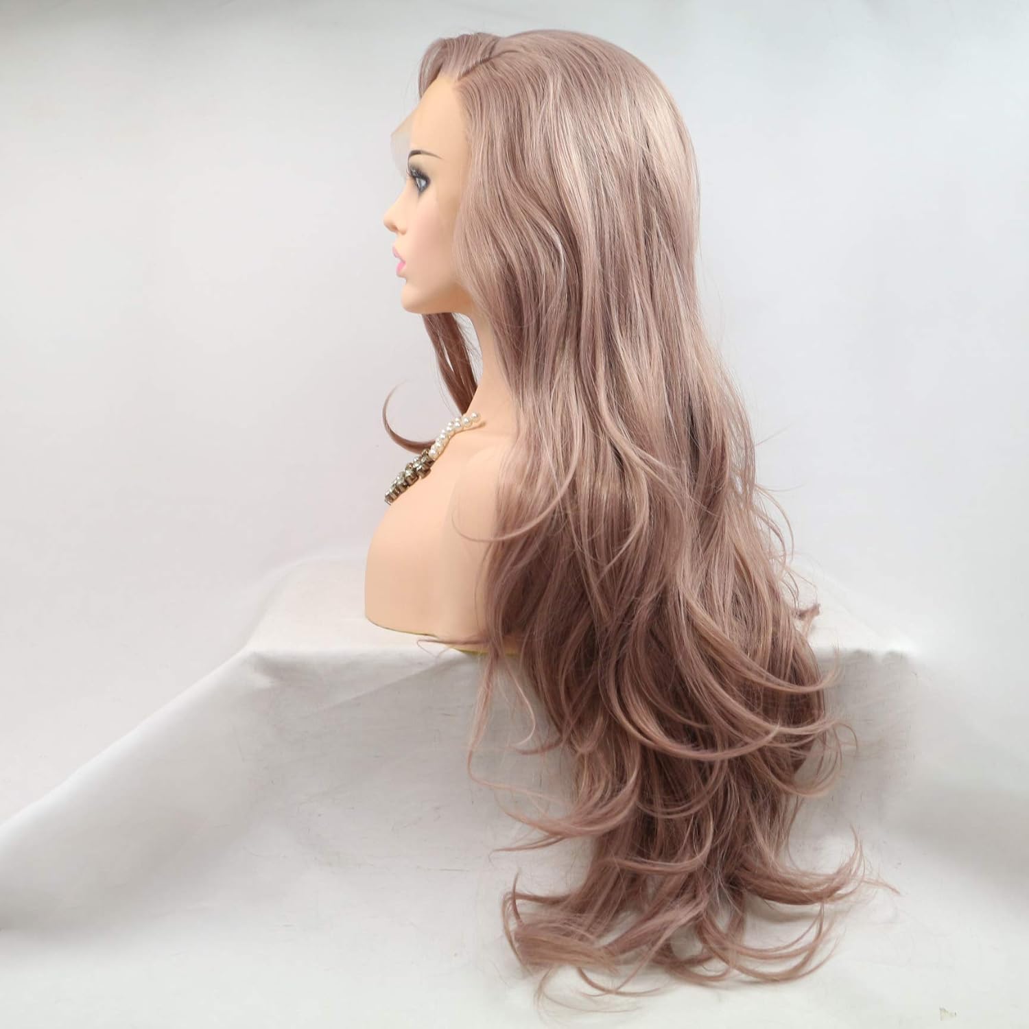 Pink Wigs Smoke Pink Lace Front Wig Natural Wave Long Synthetic Lace Front Wigs High Heat Resistant Glueless Handmade Synthetic Hair For Women Party Daily Cosplay Christmas Halloween 24inch