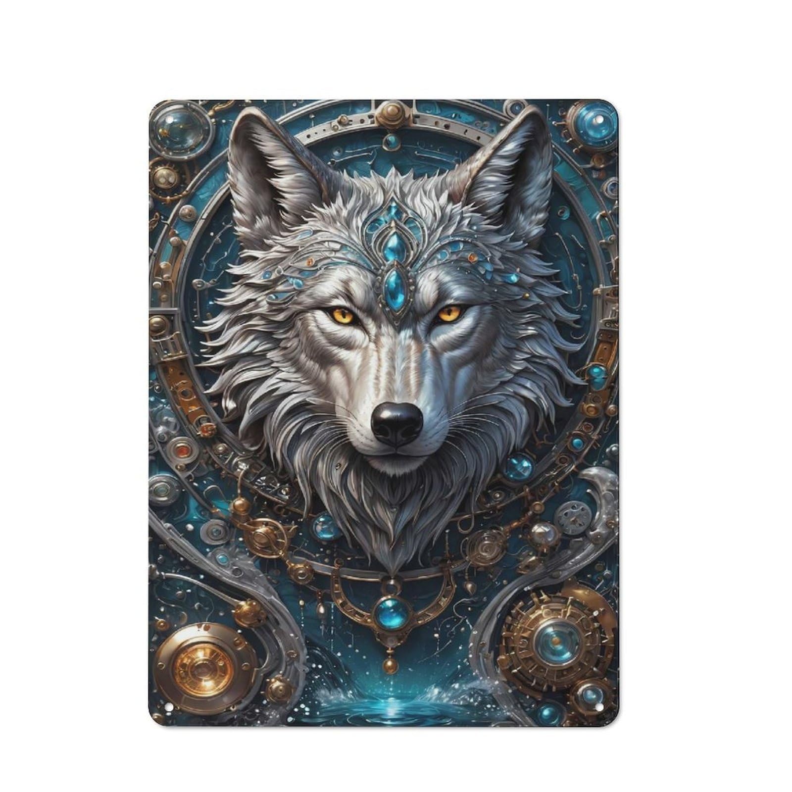 Junmoney Style-16 Lunar Sentinel Wolf Retro Tin Sign 40X30cm For Café Or Restaurant, Housewarming Wall Decor For People Furnishing Café And Restaurant