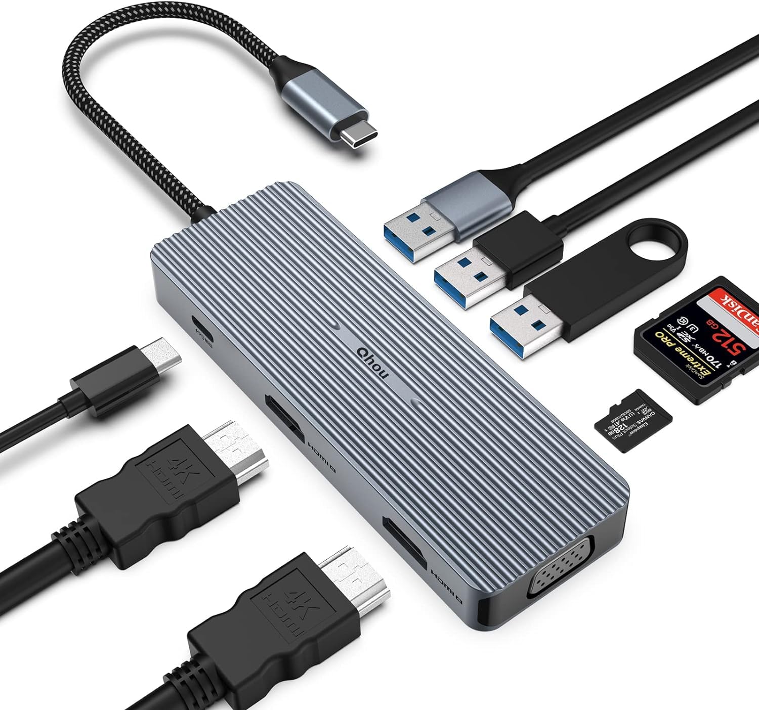 Hub USB C 9 w 1, potrójny wyświetlacz, 2 x HDMI/VGA, Mac Pro/Air stacja dokująca do Dell, Surface, HP, Lenovo, urządzeń typu C (SD/TF+USB A 3.0/2.0+PD)