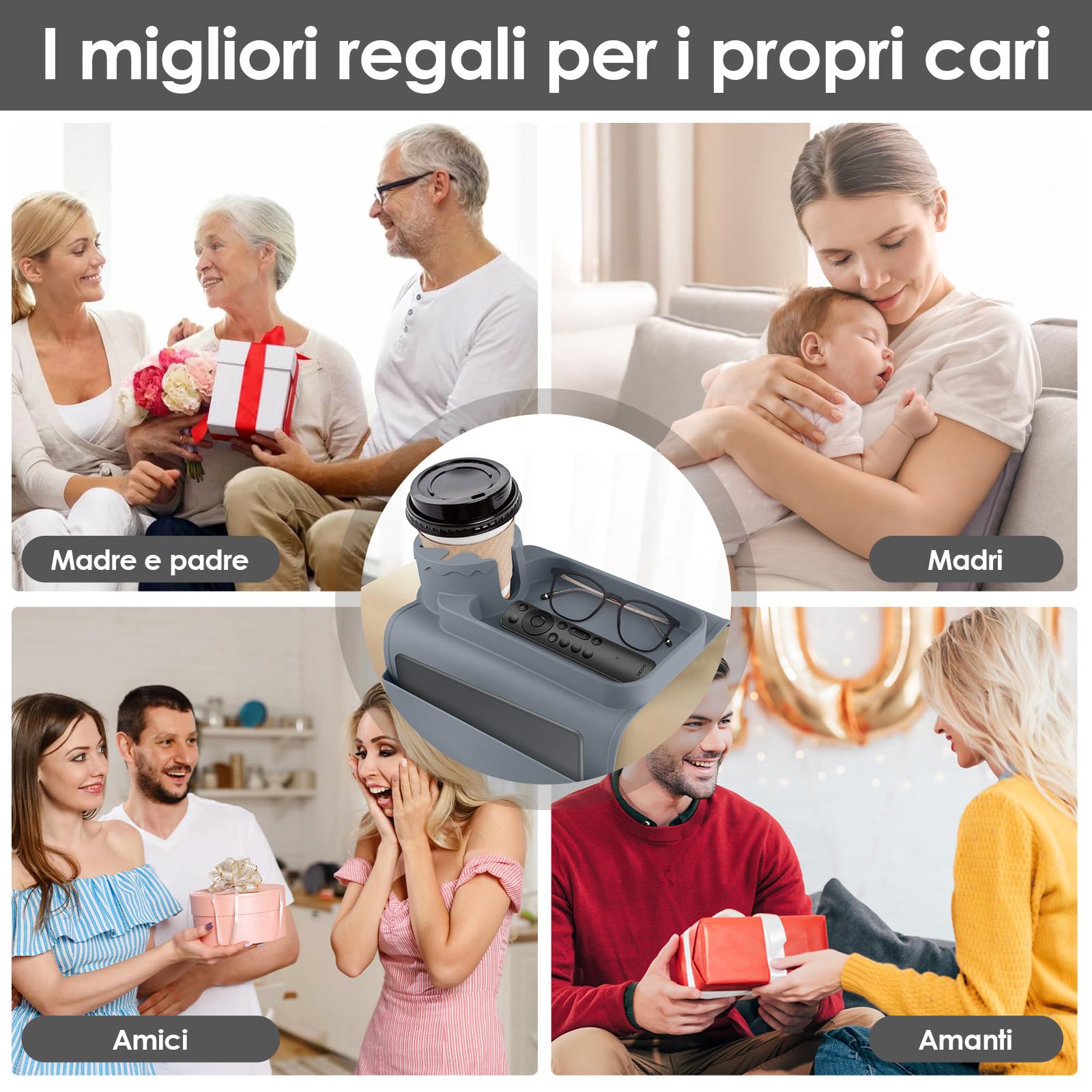 Dreamhigh® Vassoio da Divano - Flessibile per Bracciolo, Porta Telecomando da Divano da 48x29,5 cm, Vassoio per Divano con Uso Sostenibile del Silicone Grande, Bracciolo Divano con portabicchieri