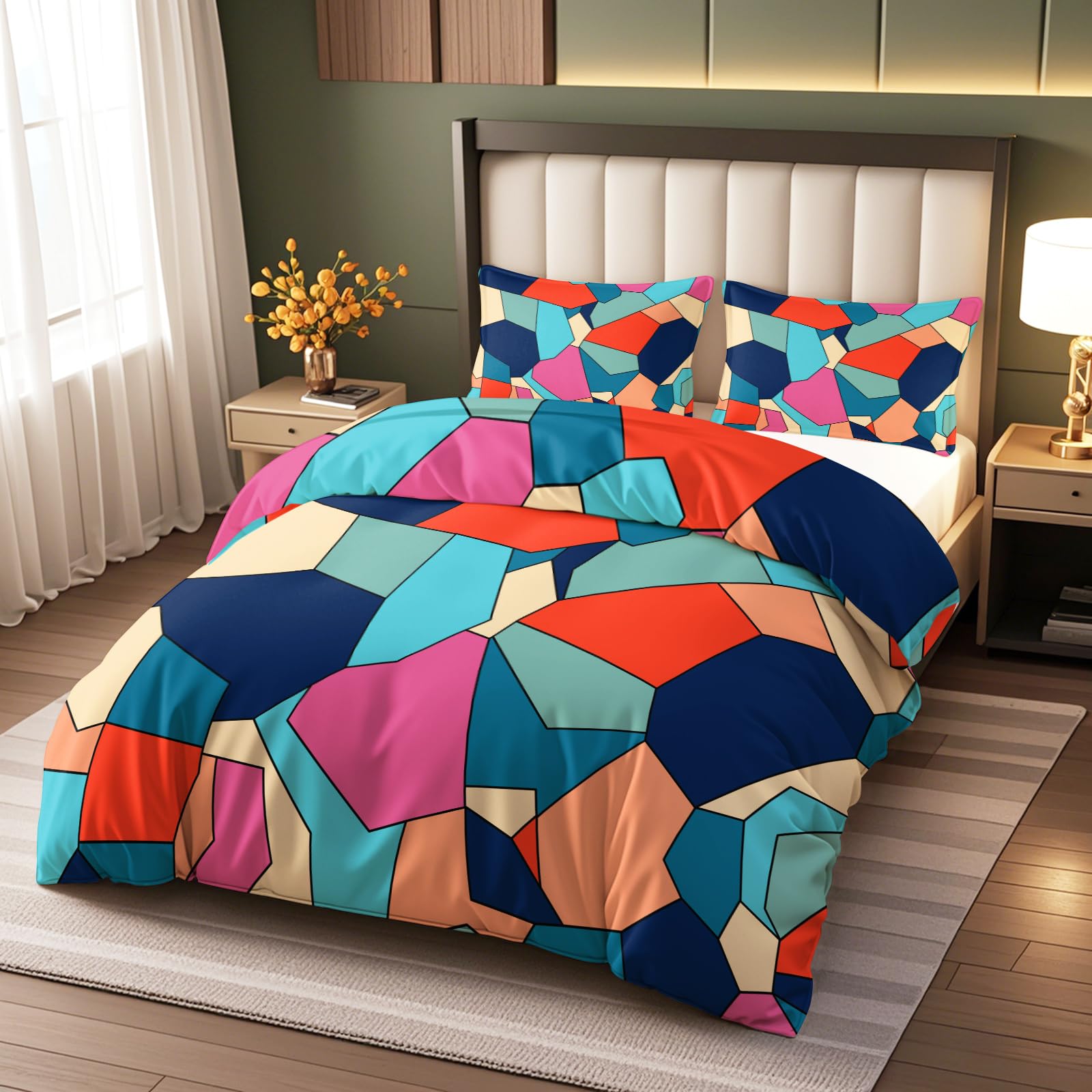 Housse de couette 135x200cm parure de lit géométrie colorée adulte