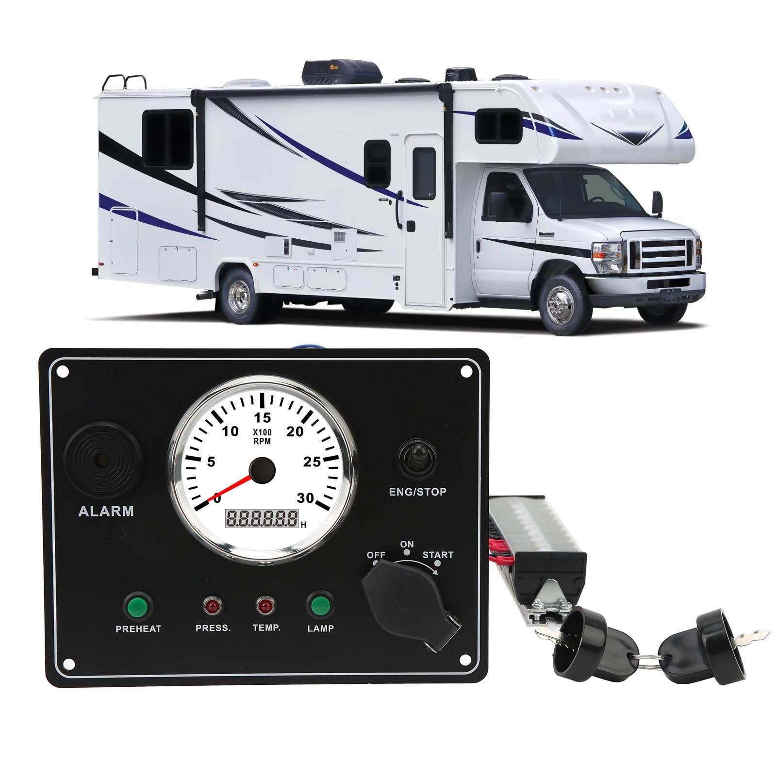 Panel de Tacómetro Multifuncional, 3000RPM, Presión de Aceite, Alarma de Temperatura del Agua, Panel de Indicador de Motor para Barcos Marinos (12V)