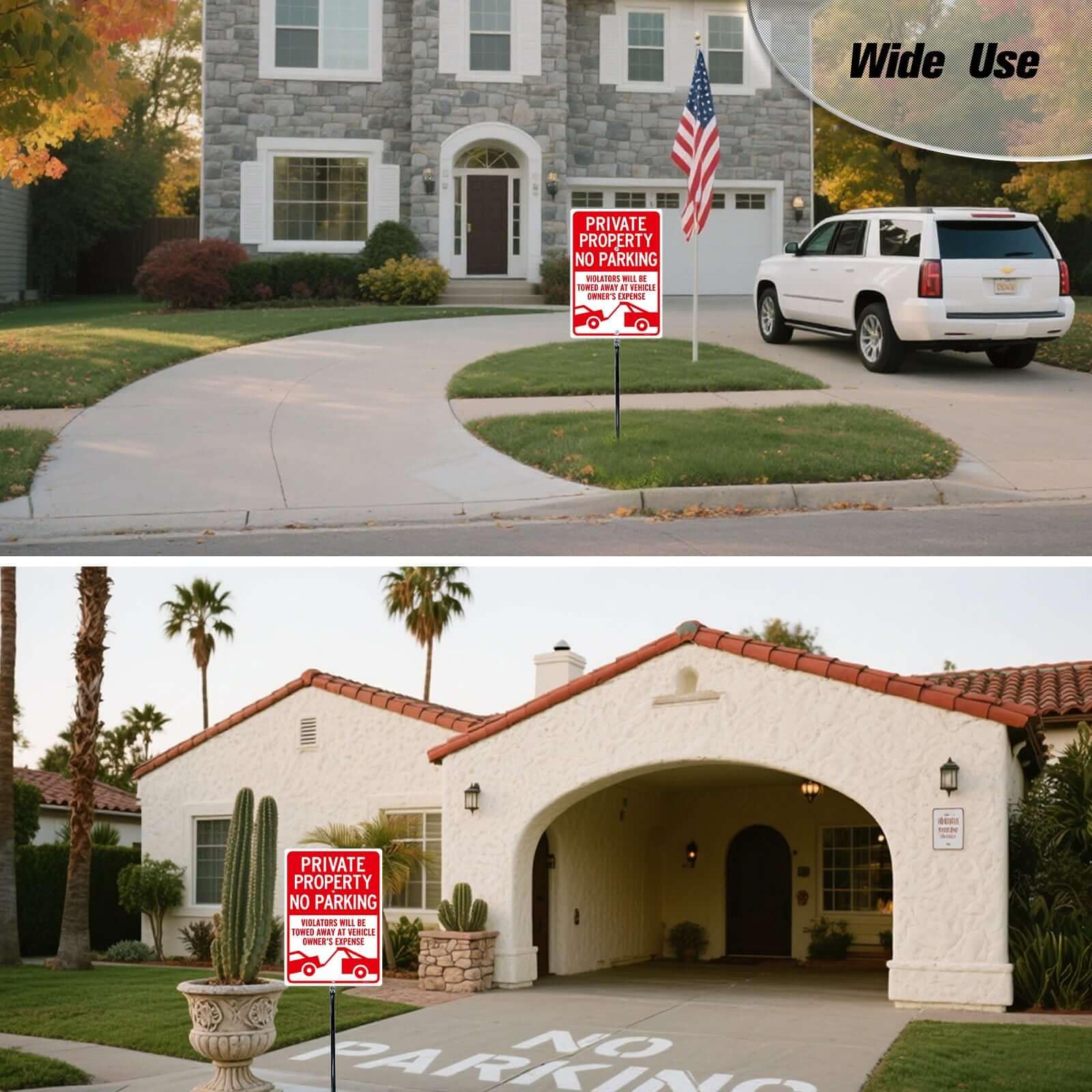 Panneau « No Parking » avec piquet, 25,4 x 35,6 cm, grand panneau de propriété privée avec piquet en métal de 91,4 cm, en aluminium résistant à la rouille pour cour, protégé contre les UV pour
