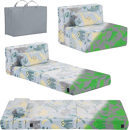 Miniatura 13 de Tiita Colchón de Piso Plegable para Niños, Sofá Cama Plegable para Niños Pequeños, Futón Infantil Silla Cama Plegable que Brilla en la Oscuridad con