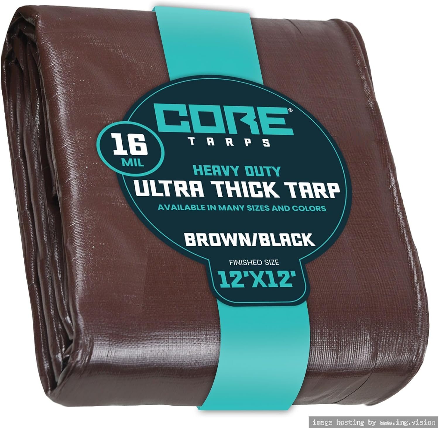 Core Tarps Extra Heavy Duty 16 Mil Tarp Cover, Waterproof, UV Resistant, Rip and Tear Proof, Poly Tarpaulin with Reinforced Edges for Roof, Patio, Pool, Boat (Brown/Black 12′ X 12′)