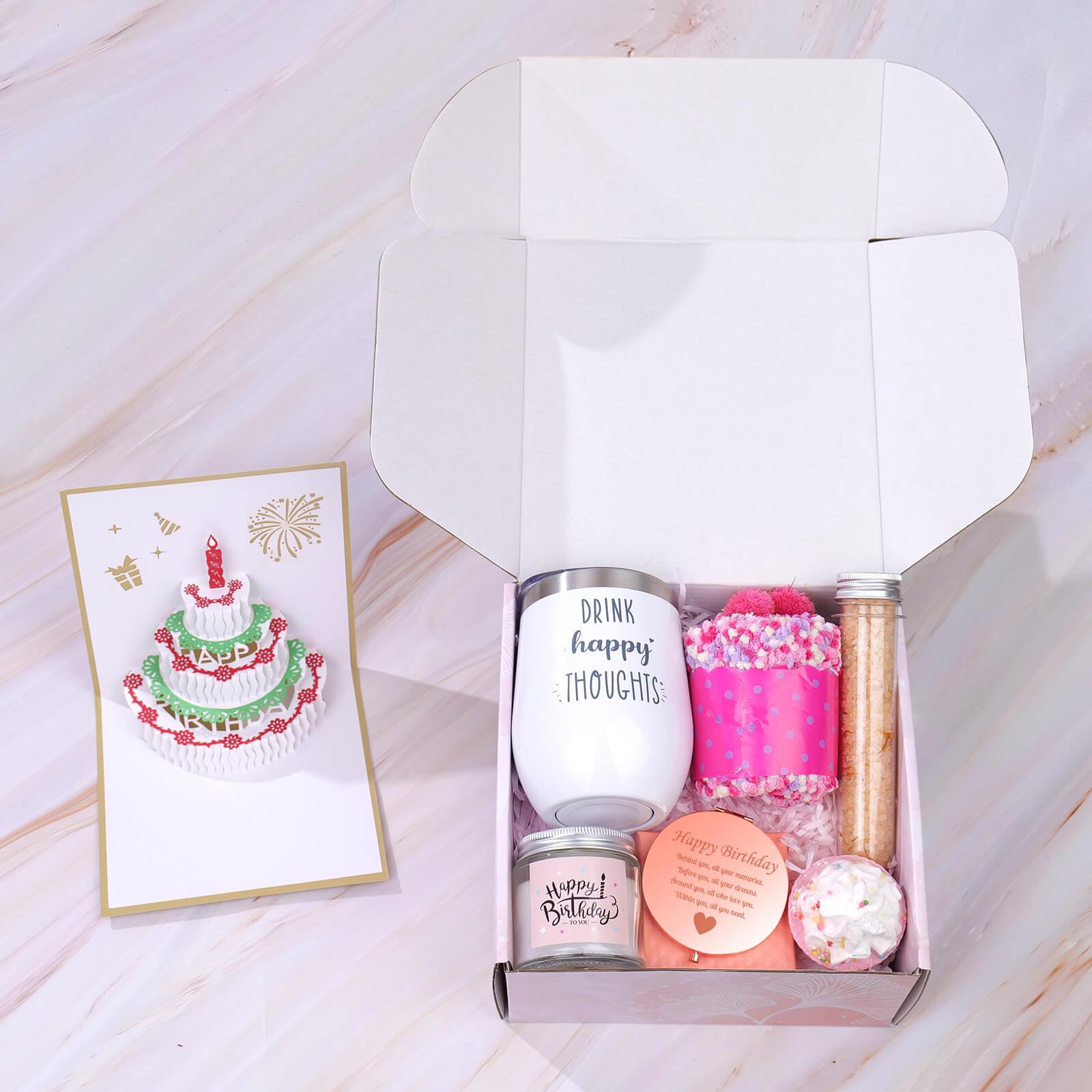 Caja De Cumpleaños Para Mujer Con Vela, Sales De Baño Y Vaso Aislante, Regalo Relax