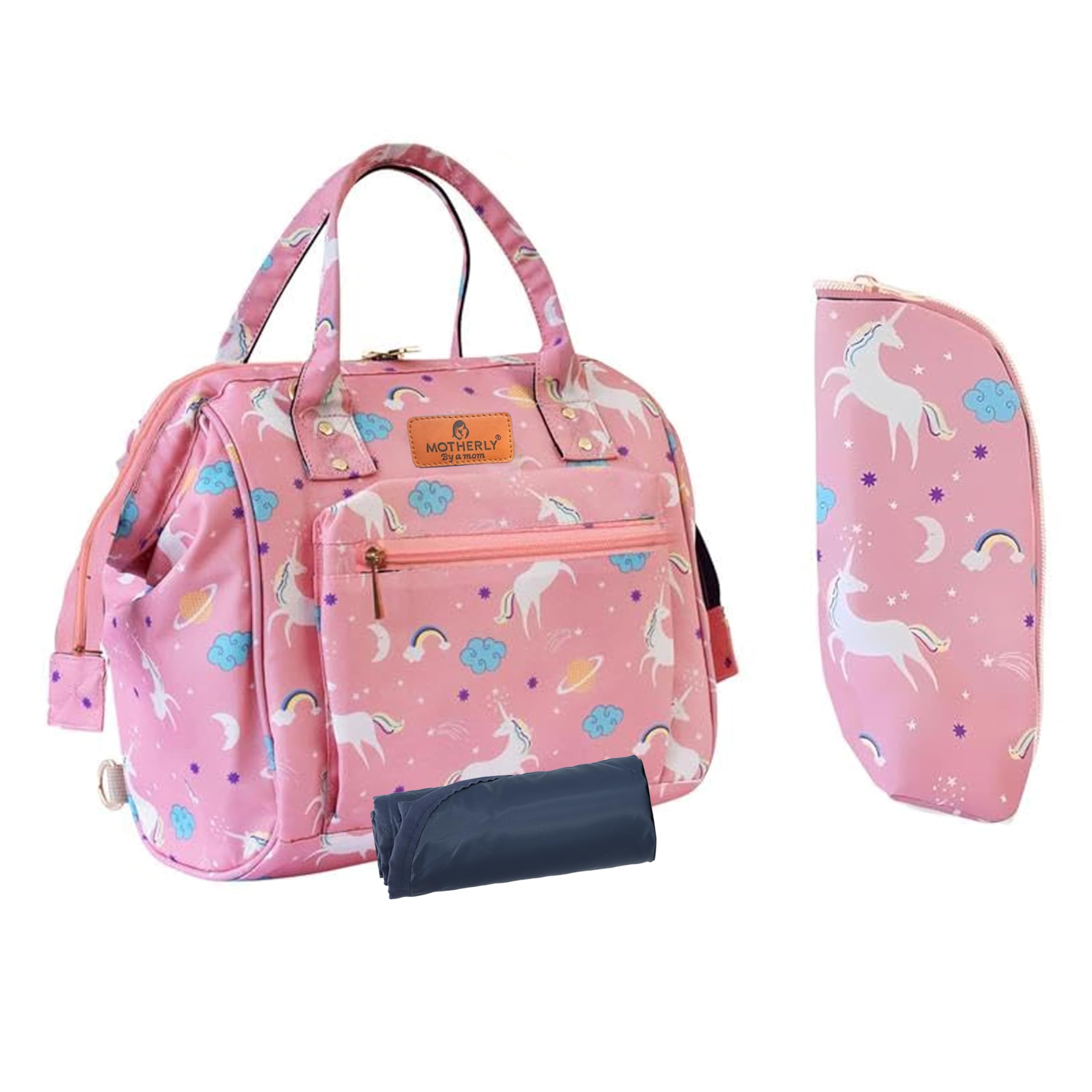 Motherly Nano Diaper Bag for Mothers for Travel – Combo Set with Accessories | Baby Bag for Mother Travel | Diaper Bag for Baby (Unicorn Pink)