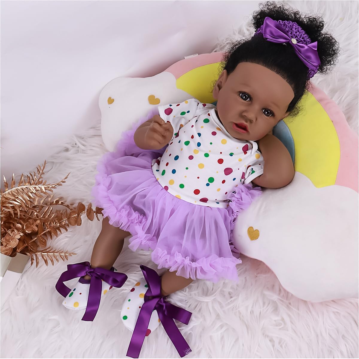 kgniess Lifelike Reborn Baby Dolls - Black Girl, 22-inch Realistic Silicone Reborn Toddler Doll - African American Newborn Baby Doll Gifts for Kids Age 3+