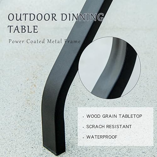 Miniatura 3 de Domi - Mesa de comedor cuadrada de metal con agujero para sombrilla y mesa de aspecto de madera para porche, jardín, patio trasero, balcón