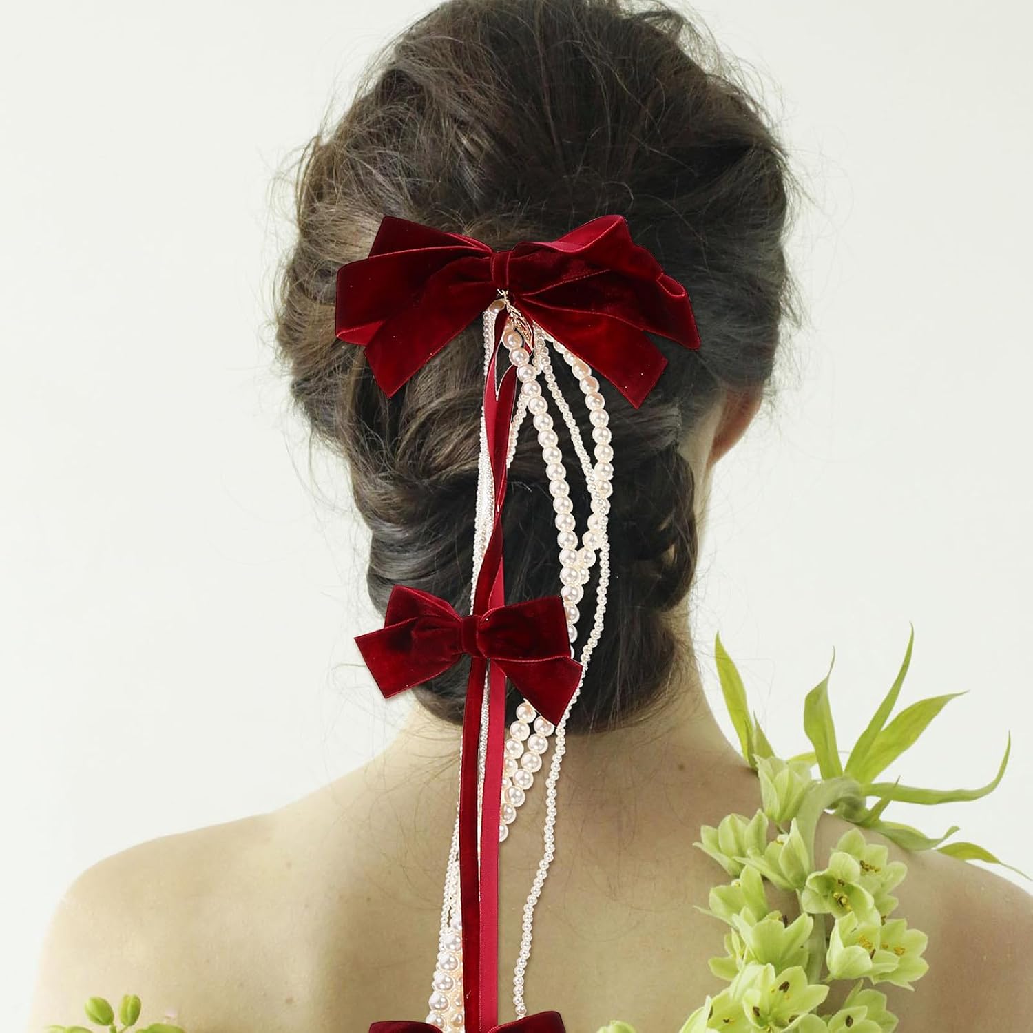 Vintage Bride Headdress with Imitation Pearl and Cloth Bow