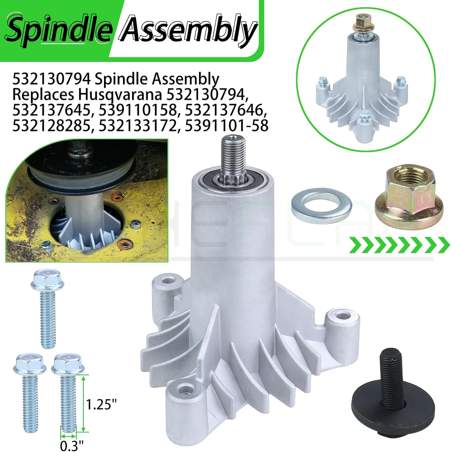 2 Pack 532130794 Spindle Assembly with 532173436 Spindle Pulley 532144959 Belt 1/2x96 Replaces 532128774 539110158 532128774 for Husqvarna 42" DLT3000 LTH2042 LTH18542 LTH1742 LT18542 Decks