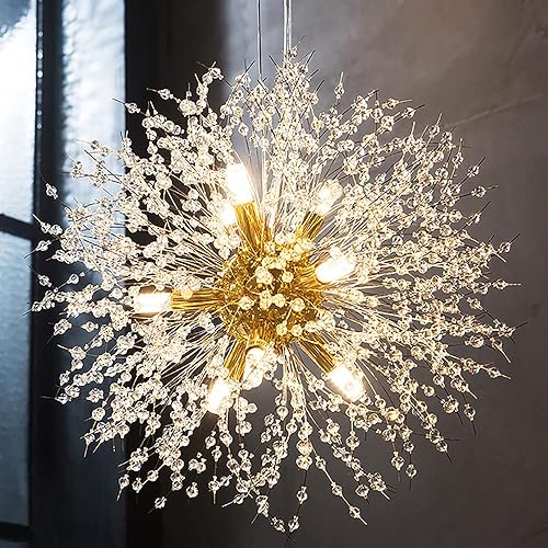Goomavi - Candelabro dorado de cristal, moderno, Sputnik, diente de león, lámpara colgante de techo para comedor, sala de estar, habitación, cocina
