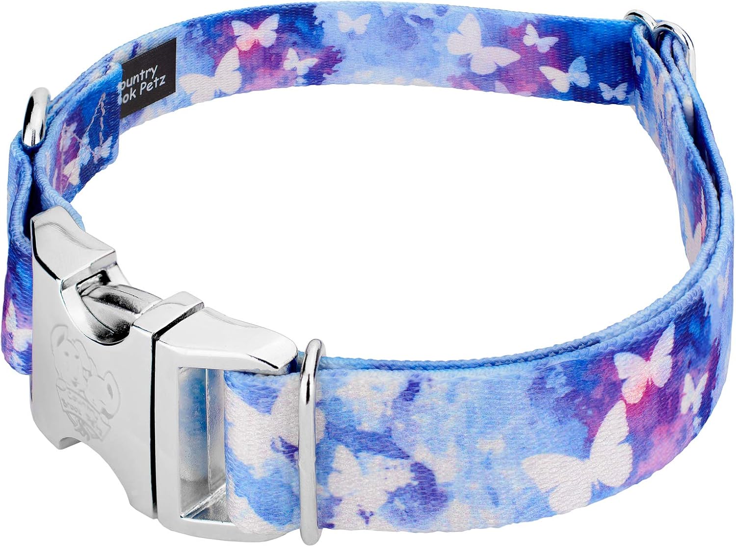 Country Brook Petz - Premium Watercolor Butterflies Dog Collar and Leash - Critter Corner Collection Featuring Creature Themed Designs (1 Inch, Large)