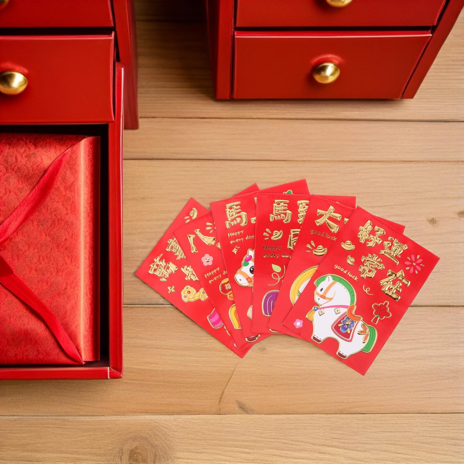 Operitacx 300piezas Sobres Rojos Creativos Año Del Caballo Hong Bao De Dinero Suerte Paquetes Festival De y Cumpleaños
