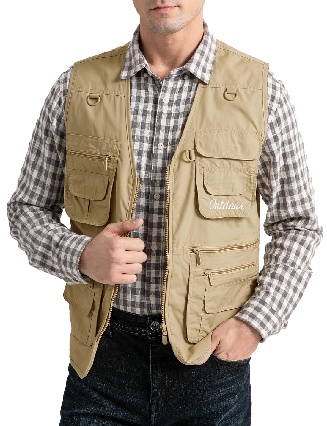 Sukany Men's Vest Utility Shooting Safari Travel Cargo Outdoor Lightweight Work Photo Vest with Pockets Khaki 2XL