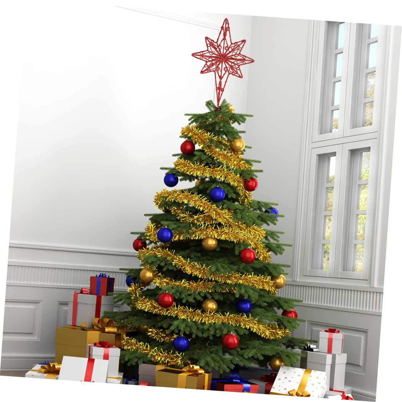 Zerodeko 3 Pièces Étoile de Noël octogonale en Haut du Sapin étoile de la des Arbres de noël Topper étoile de Sapin de noël Decoration Noel Decoration de Noel décor d'or Ornement Métal