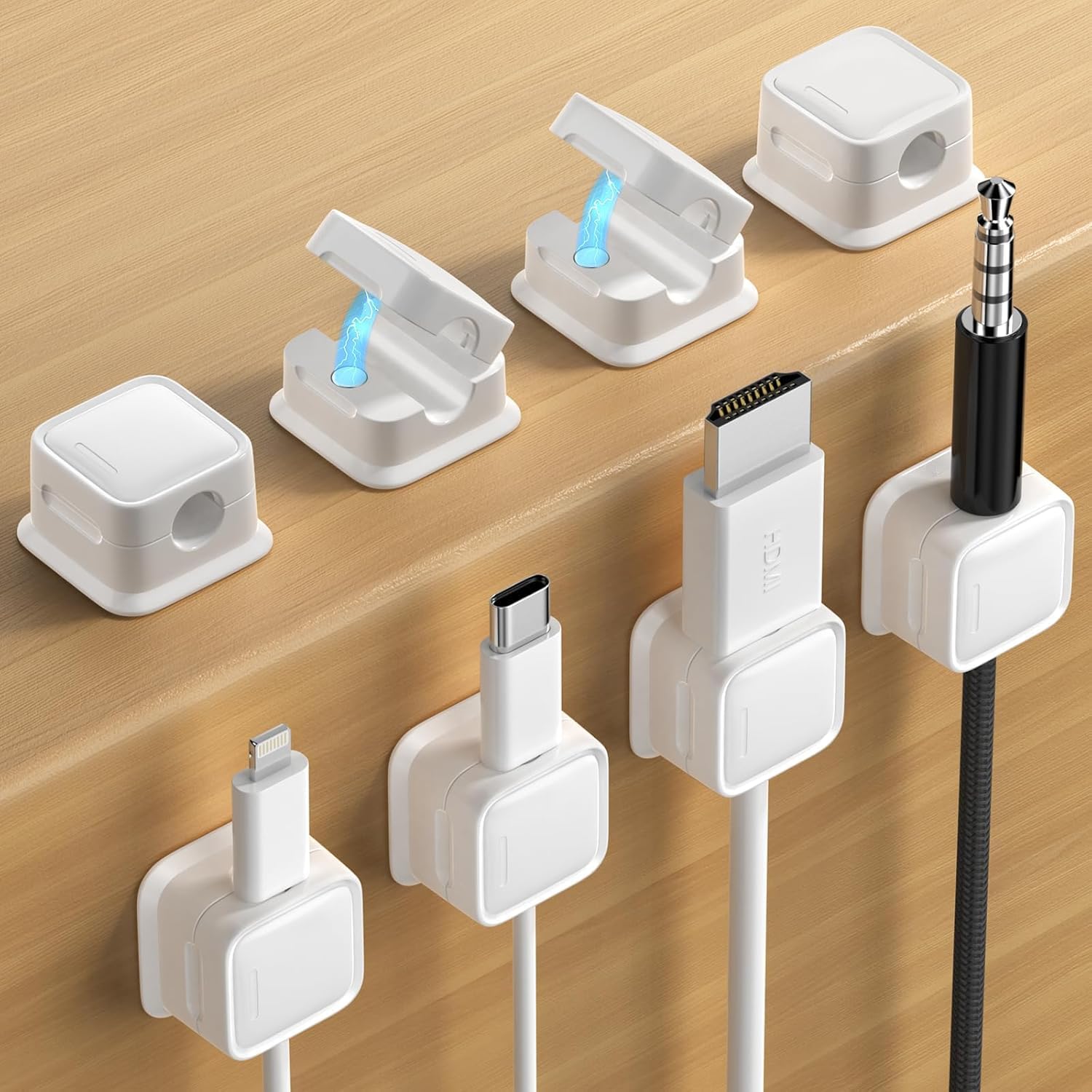 12-Pack Cord Organizer Cable Clips - Cable Management, Adhesive Phone Charging Wire Holder for Nightstand/Wall, Home Office Desk Accessories Decor Essentials [White]