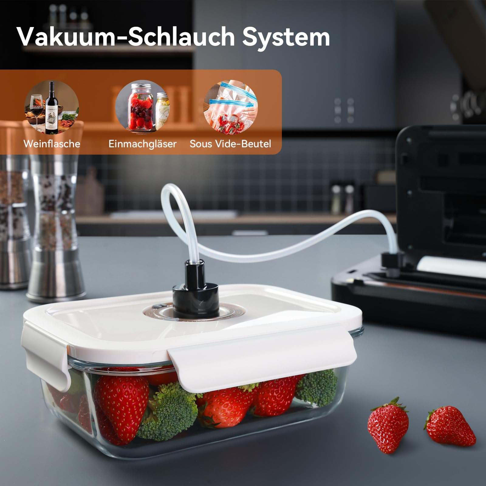 Macchina sottovuoto, 8 in 1, macchina per sottovuoto per alimenti, modalità asciutta/umida, con taglierina integrata e contenitore per sacchetti, tubo di aspirazione dell'aria, conto alla rovescia