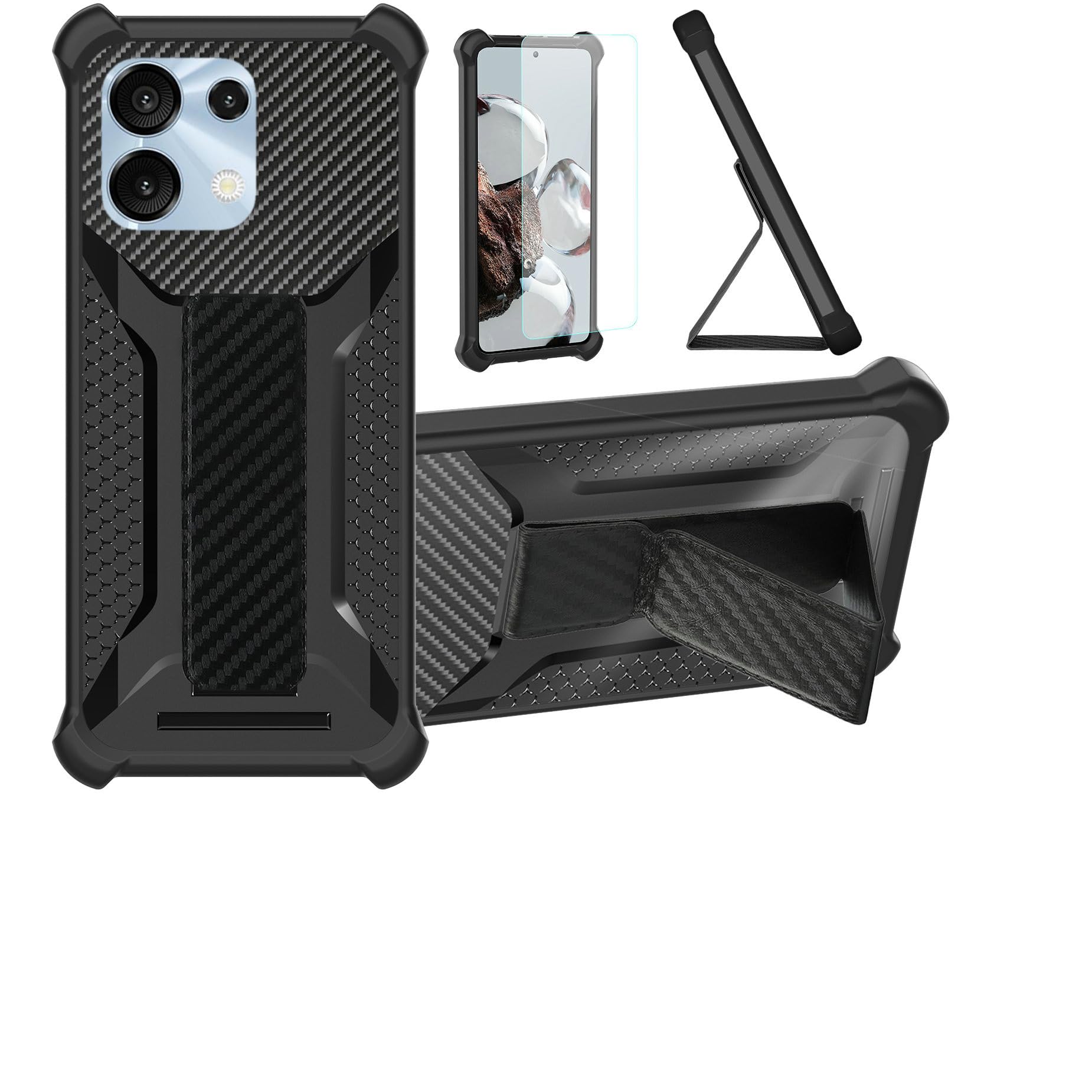 for Umidigi Note 90 Case Compatible for Umidigi G9 5g / G9A Phone Case Stand Cover [with Tempered Glass Screen Protector] Hybrid Case [Folding Support Magnetic] [Frosted anti-fingerprint] Black