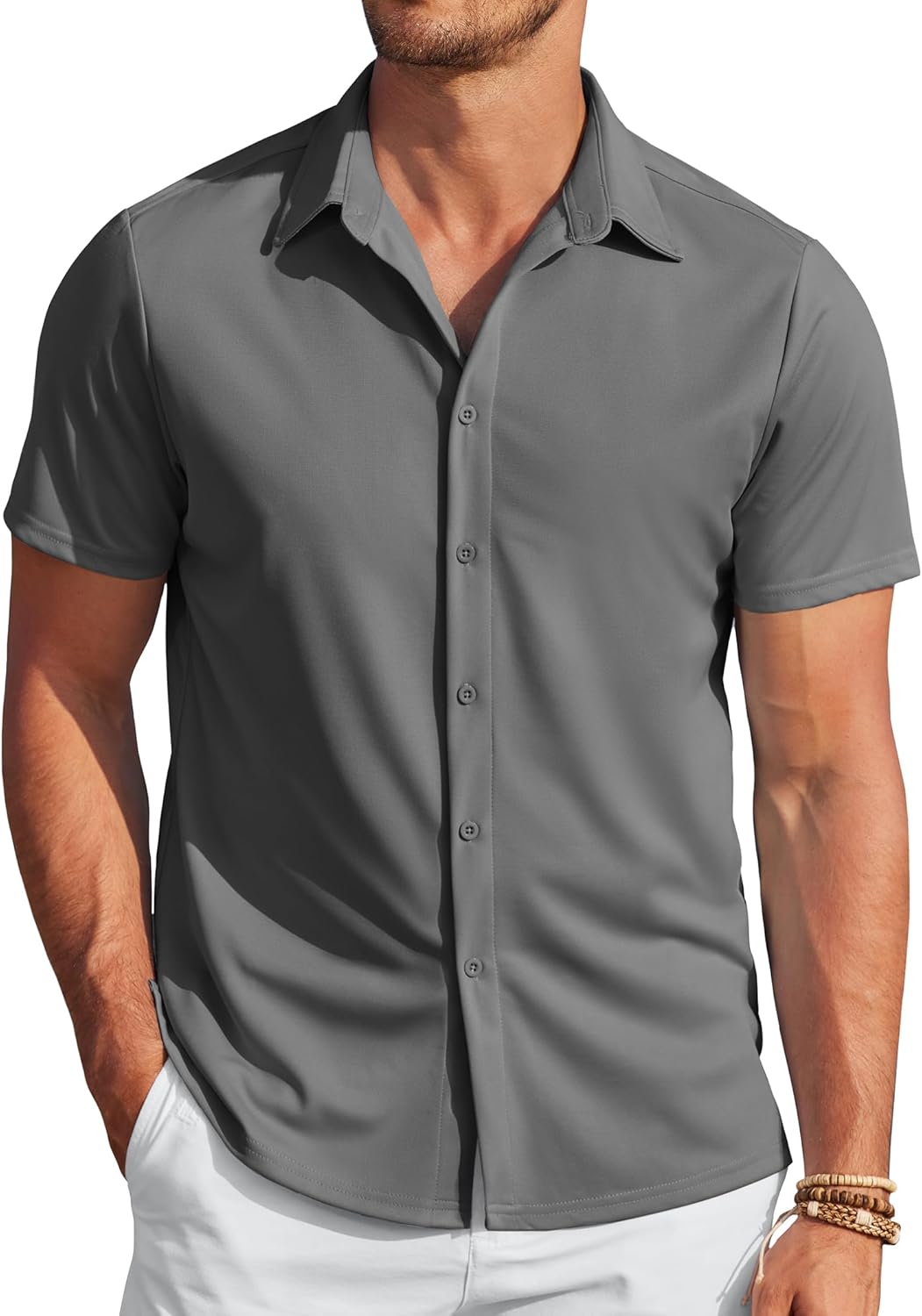 COOFANDY Mens Casual Wrinkle Free Shirts Short Sleeve Button Down Summer Stretch Dress Shirt