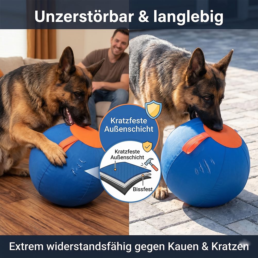 Herding Ball Hund | 45/55/65 cm großer aufblasbarer Jumbo-Ball | Reißfest mit Tragegriff | Riesen-Tennisball-Design für interaktives Training & aktive Auslastung (L:65CM)