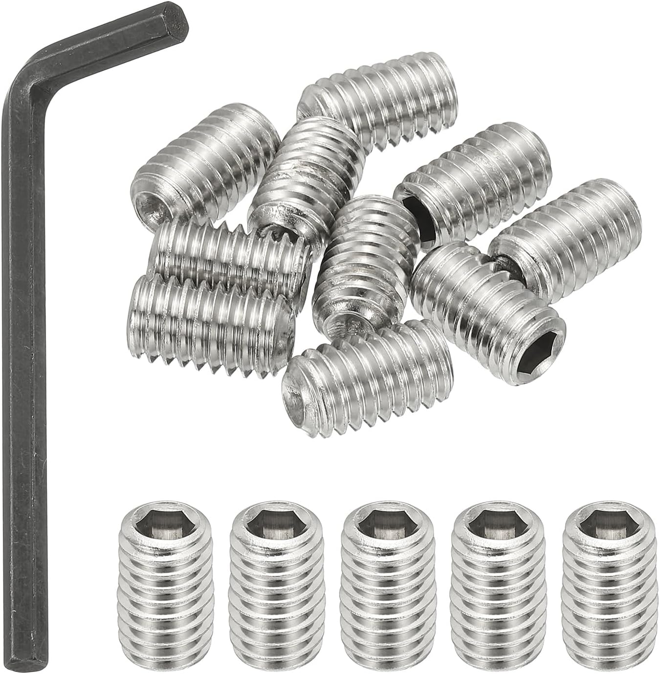 PATIKIL 3/8-16x5/8" Internal Hex Socket Set Grub Screws, 10 Pcs 304 Stainless Steel Cup Point Set Screw with Hex Key Wrench for Door Handles Bathroom Fixtures