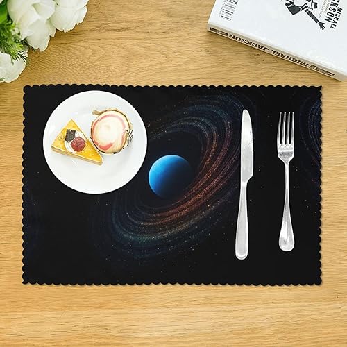 Miniatura 3 de Rectangular Placemats Set of 4, Heat Resistant Blue Planet Printed Kitchen Dining Table Mats