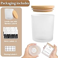 Vista 3 de CONNOO Paquete de 8 frascos de vela de vidrio esmerilado de 14 onzas con tapas de bambú para hacer velas, frascos de vela vacíos de gran