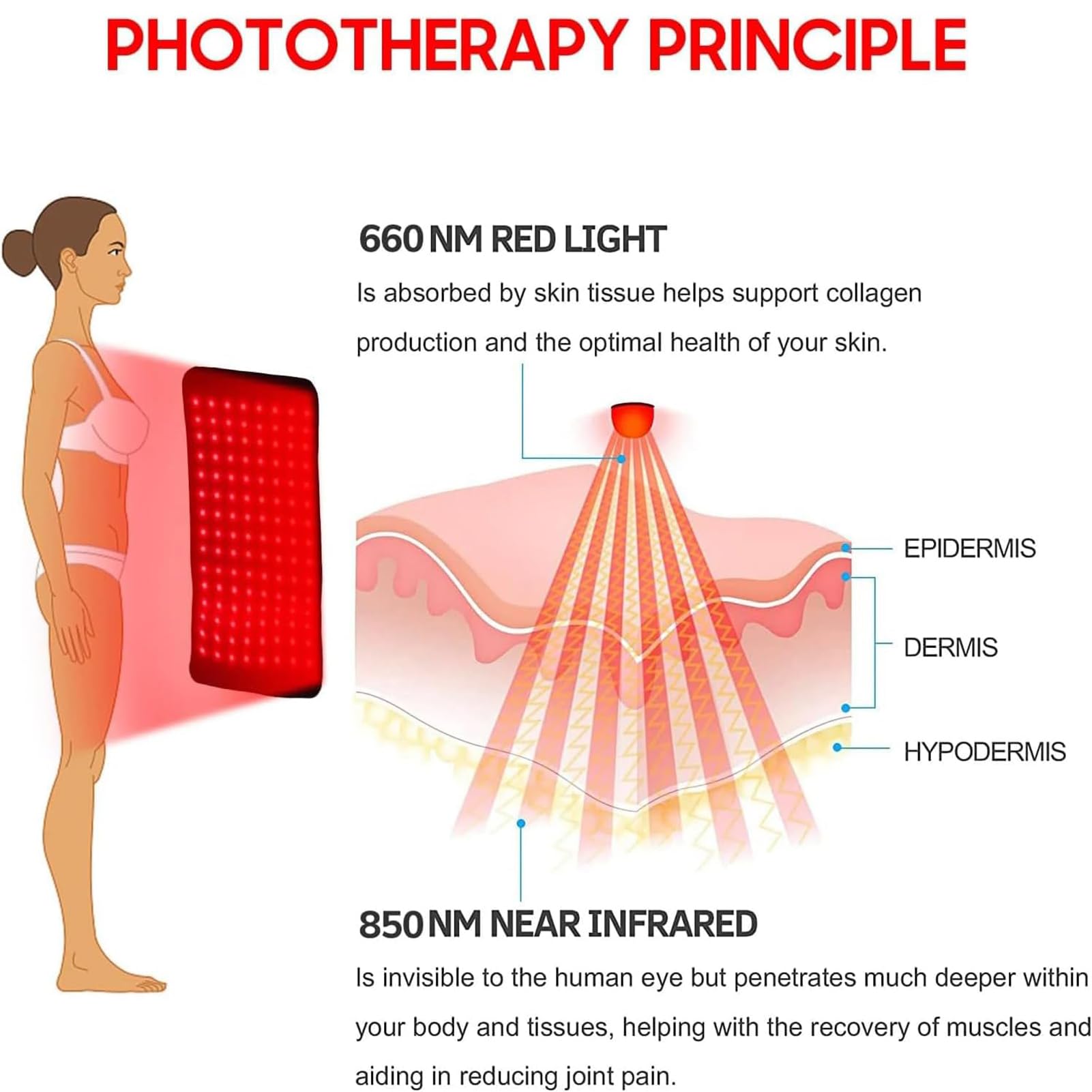 Ceinture Thérapie par la Lumière Infrarouge Rouge pour le Soulagement la Douleur, 660nm 850nm Luminothérapie Lampe Infrarouge, Coussinet Enveloppant Portable pour l'Épaule Arrière la Taille