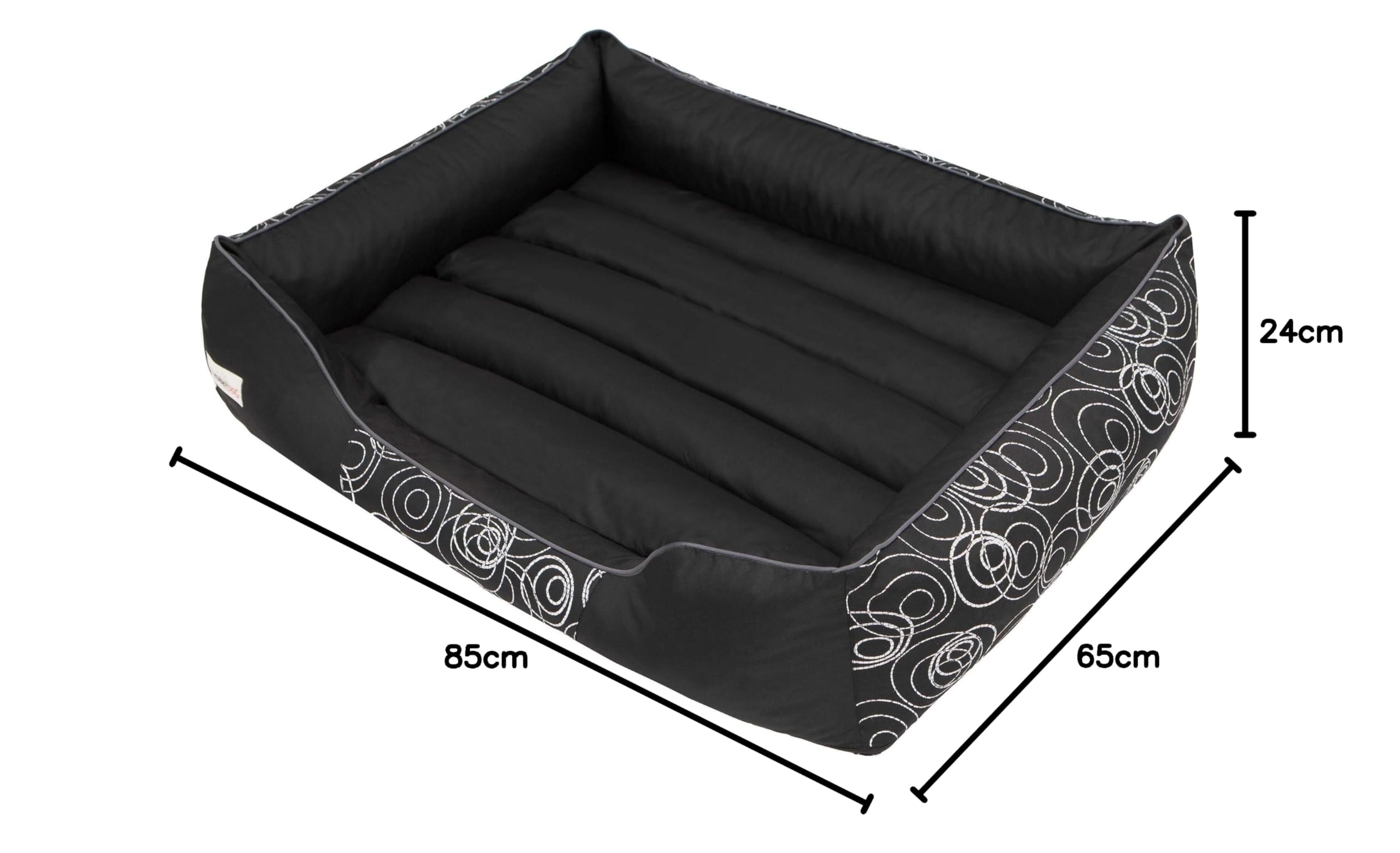 Cama Perro - Cuna para Perros para Dormir, con Funda de Cordura Extraíble (Lavable a 30°) - para Perros Pequeños y Grandes - Sofa para Perros - 85 x 65 cm - Negro con Anillos