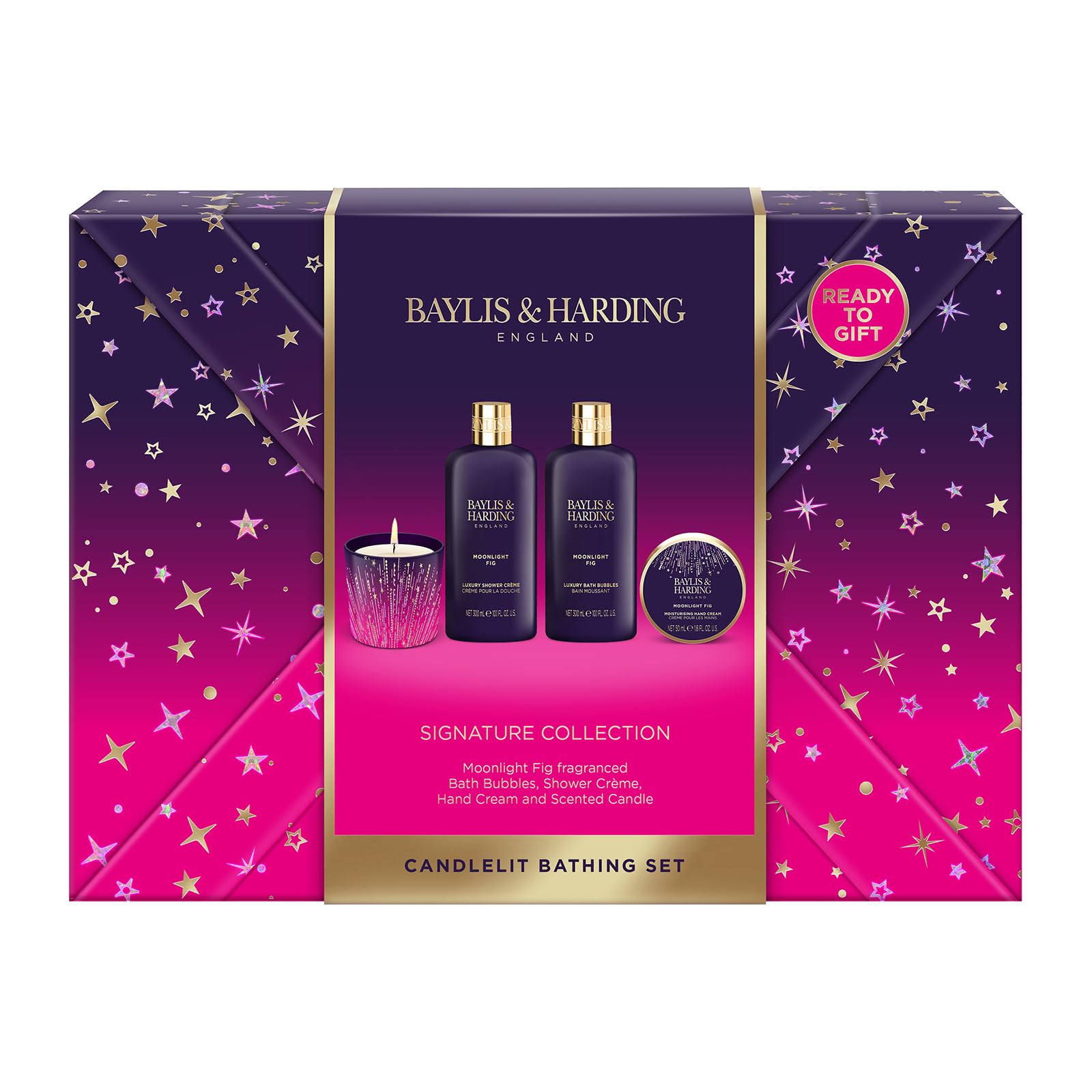 Baylis & Harding Moonlight Fig Gift Wrapped Candlelit Bathing Gift Set - Vegan Friendly (Pack of 1), 940 gramów - Image 2
