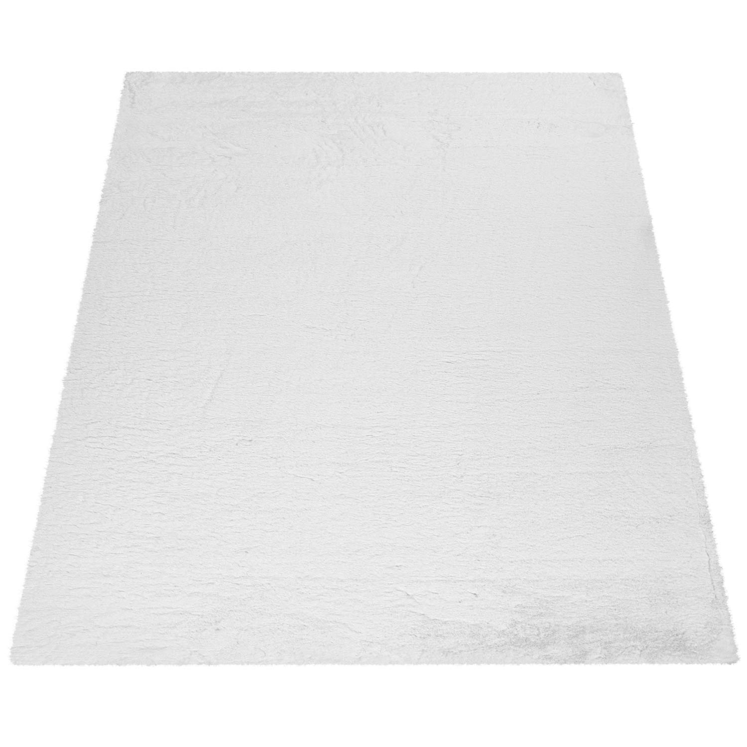 Paco Home Teppich Wohnzimmer Schlafzimmer Kunstfell Shaggy Hochflor Flauschig Soft Einfarbig Weiß, Grösse:140x200 cm