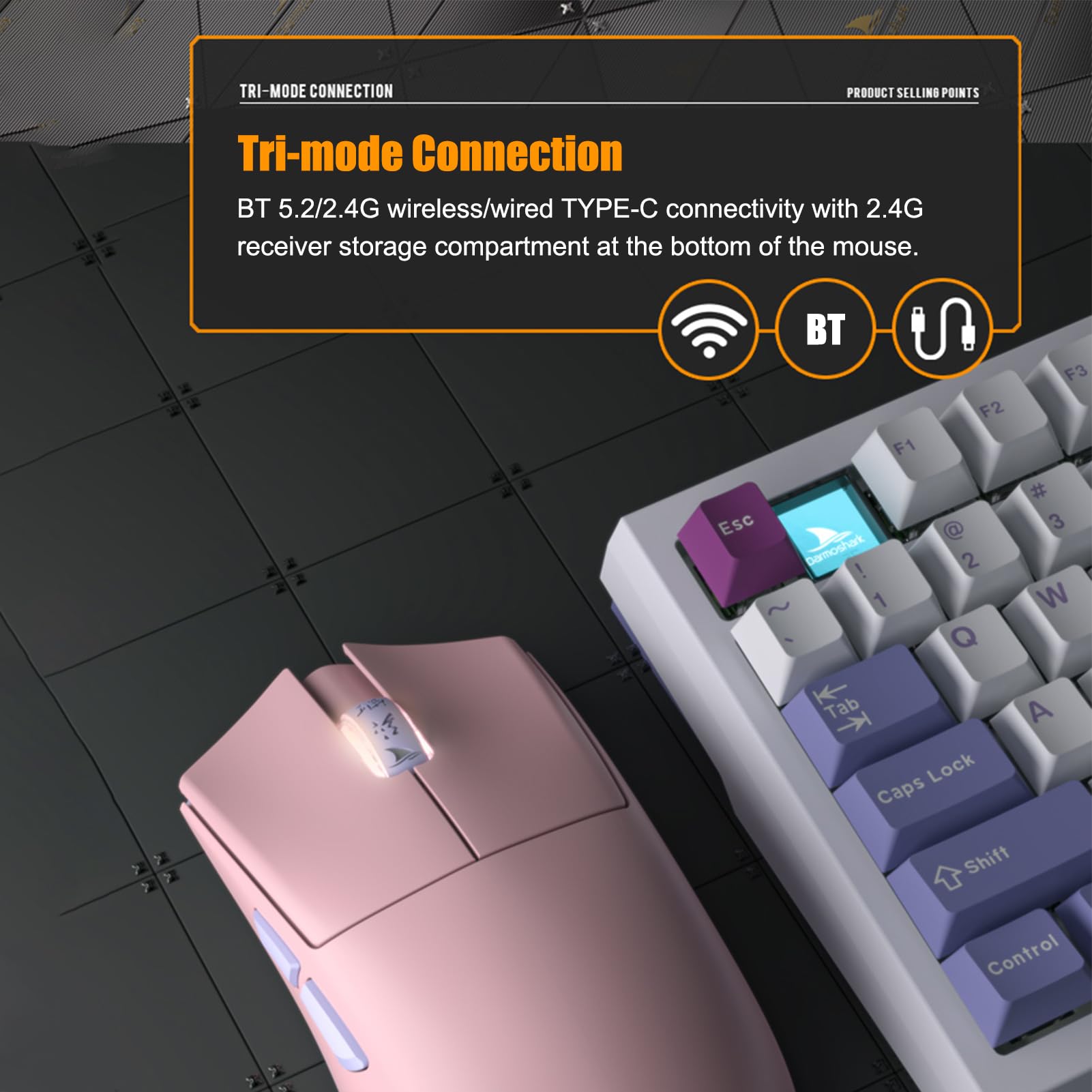 Mysz bezprzewodowa YIWENG, M3 pro bezprzewodowa BT5.2 2.4G przewodowa tri-mode mysz do gier 26000DPI regulowana 650IPS 50G myszka optyczna e-sportowa sterowniki niestandardowa bateria o dużej