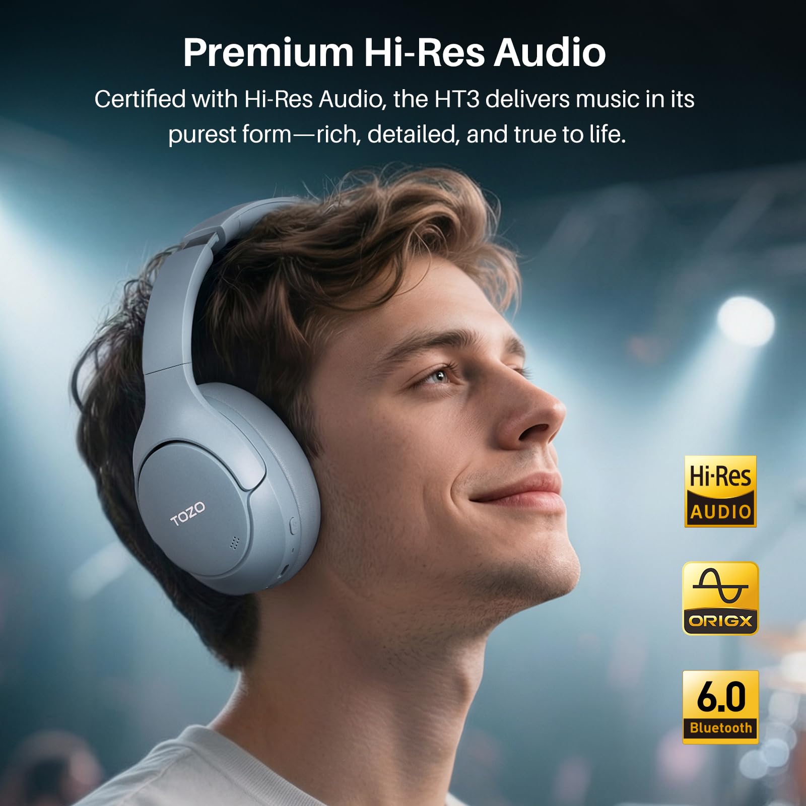 TOZO HT3 Hybrid Noise Cancelling Wireless Headphones, 90H Over Ear Headset view 3