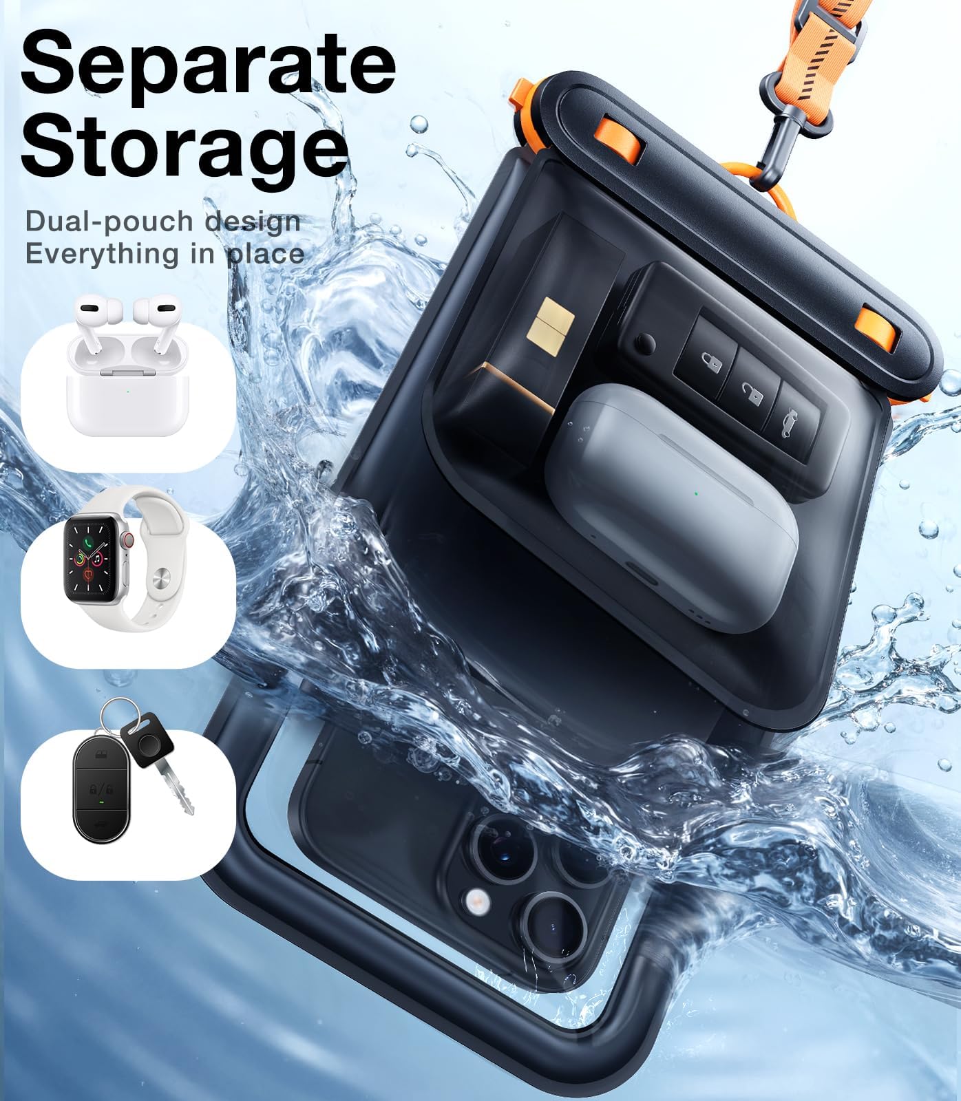 TORRAS IP68 Waterproof Phone Pouch Double Space, Floating