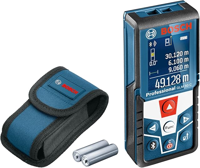 Bosch Professional laser measure GLM 50 C (data transfer via Bluetooth, 360° inclination sensor, range: 0.0550 m, 2 x 1.5 V batteries, protective bag) - Amazon Exclusive