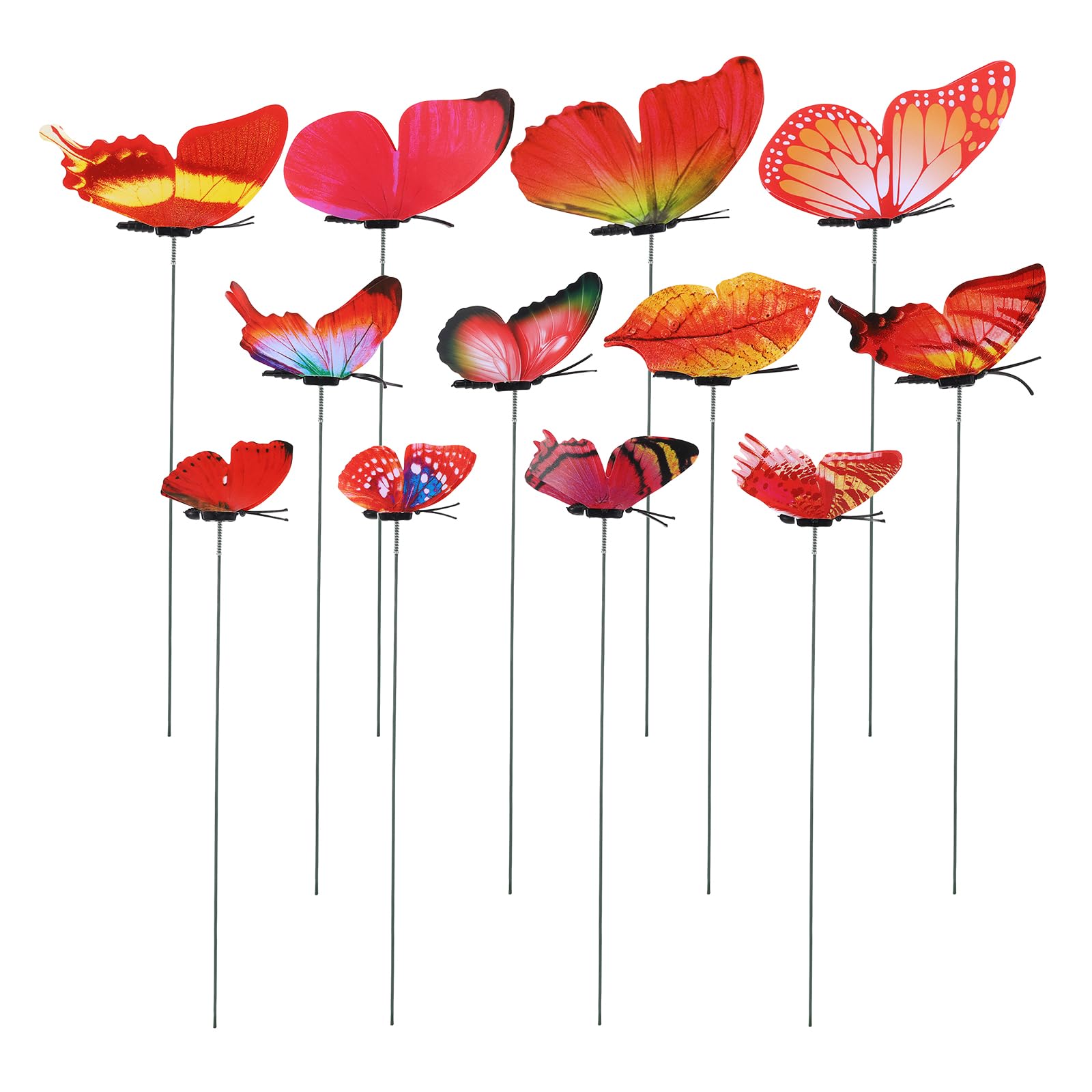 sourcing map 36pcs Butterfly Stakes, 6 Sizes Butterfly Garden Decoration PVC Waterproof Artificial Butterflies Stick Plant Stakes for Indoor Outdoor Christmas Yard Decor, Classic Red