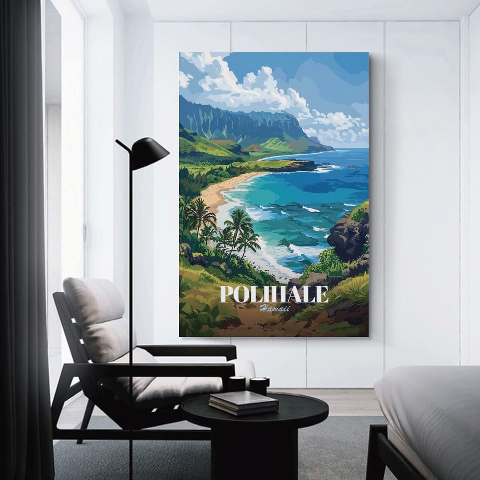Junmoney Unframe-Style-12 Polihale, Hawaii Scenic Landscape Illustration Wall Decor Canvas Print, 20X30inch(50X75cm), For Flats, Guest Rooms Or Compact Rooms, A Simple Refresh For Blank Walls