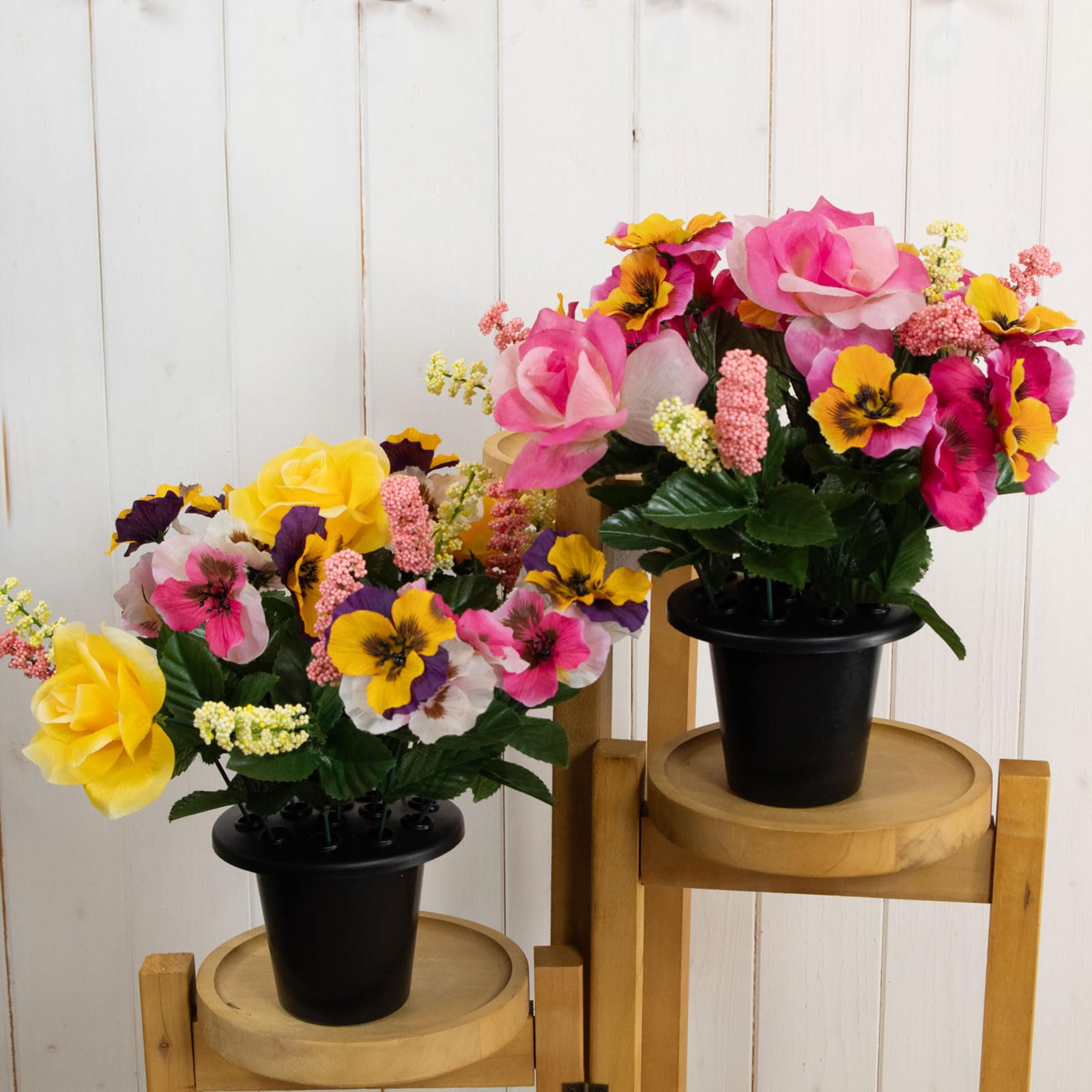 Florelle Pink Pansy/Rose Artificial Grave Flower Arrangement In Pot (Pair) (Pink)