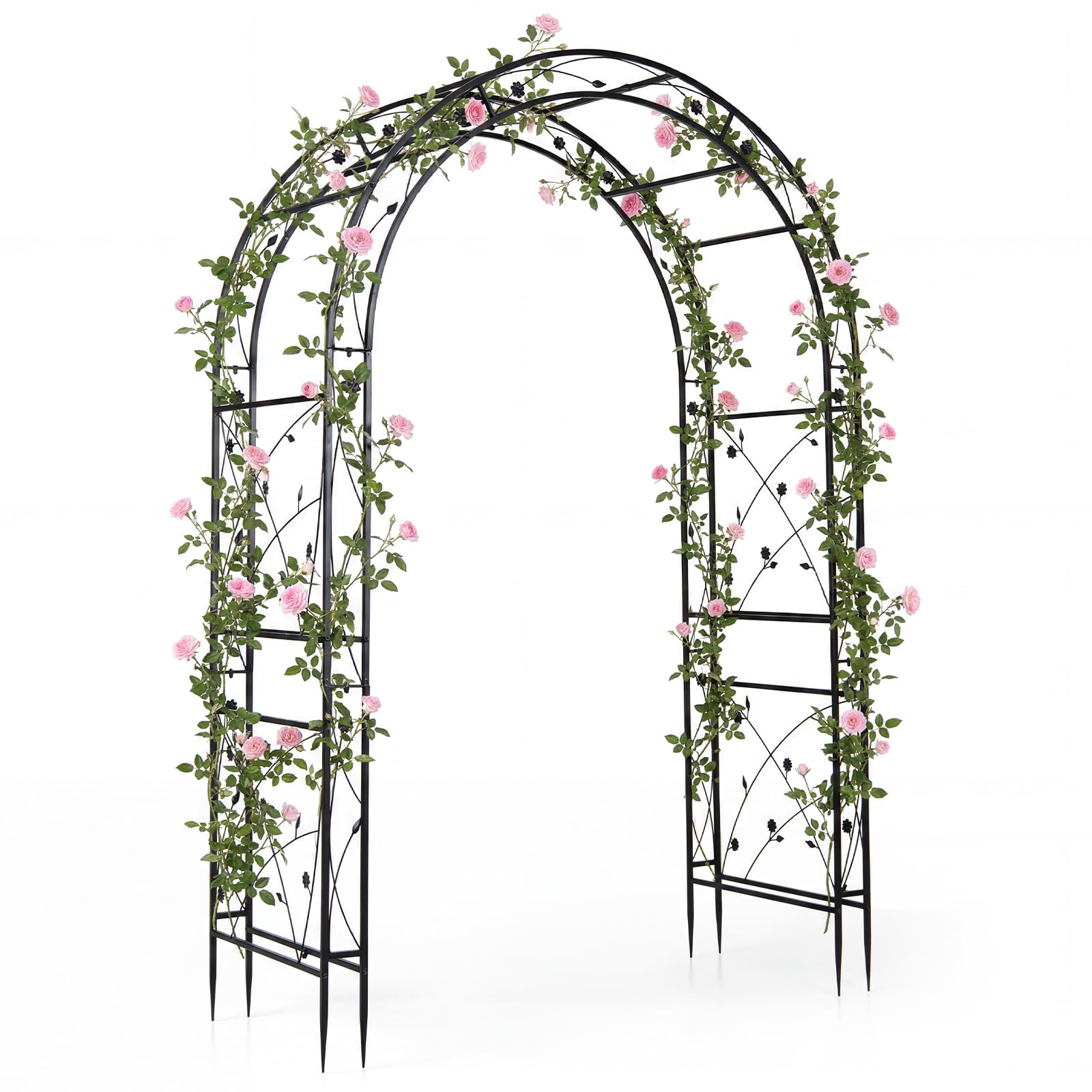 COSTWAY Arco da Giardino, Pergolato per Piante Rampicanti, Vite e Rose | Pergola Decorativa con Motivi a Foglia da Giardino, Ingresso, Viale e Cortile per Matrimonio e Festa, 138 x 59 x 213 cm