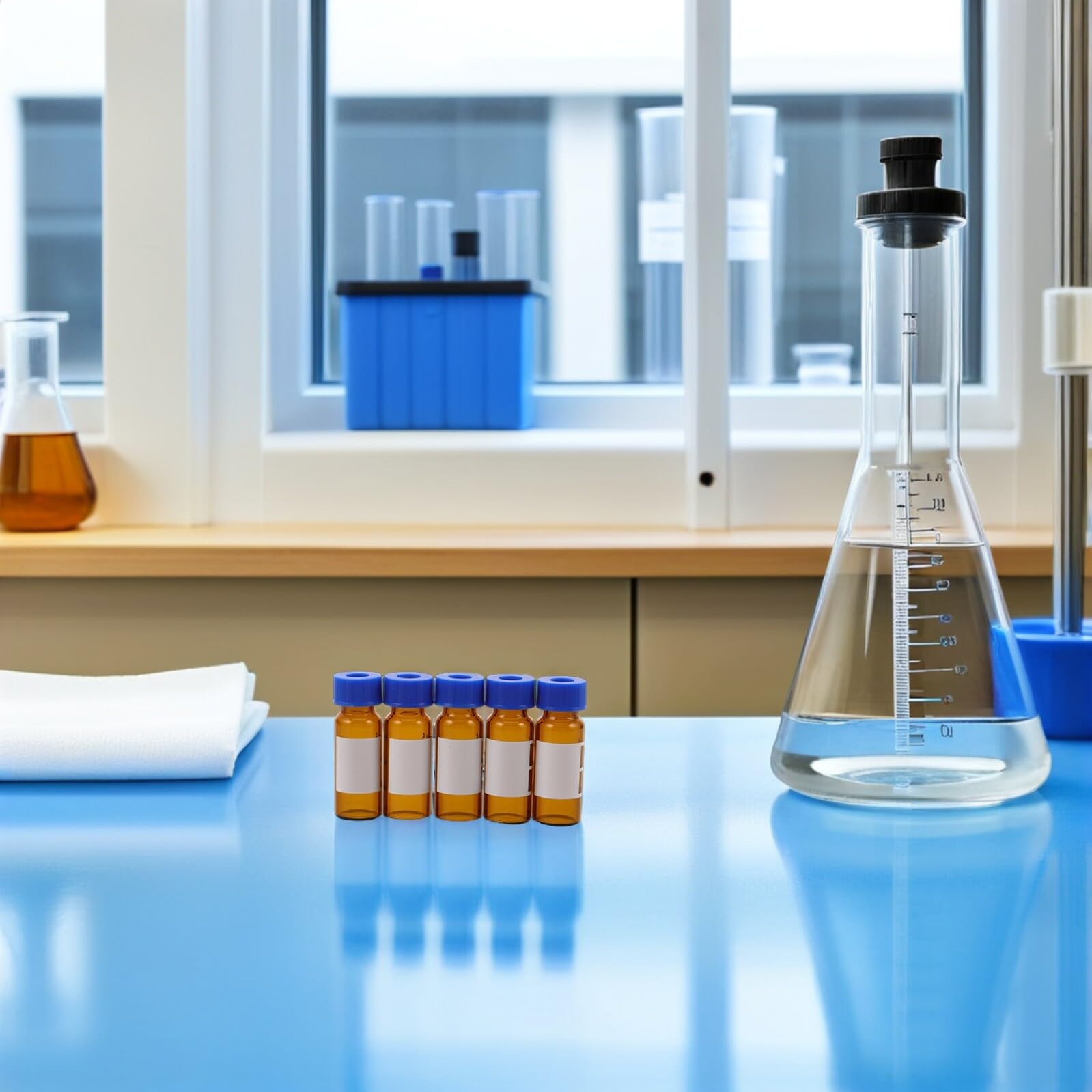 Frascos de Muestreo para Cromatografía 1,5 Ml y 2 Ml, 100 Unidades, Vidrio Ámbar Tapa Precortada y Escala, Resistentes a Altas Temperaturas, para Laboratorio y