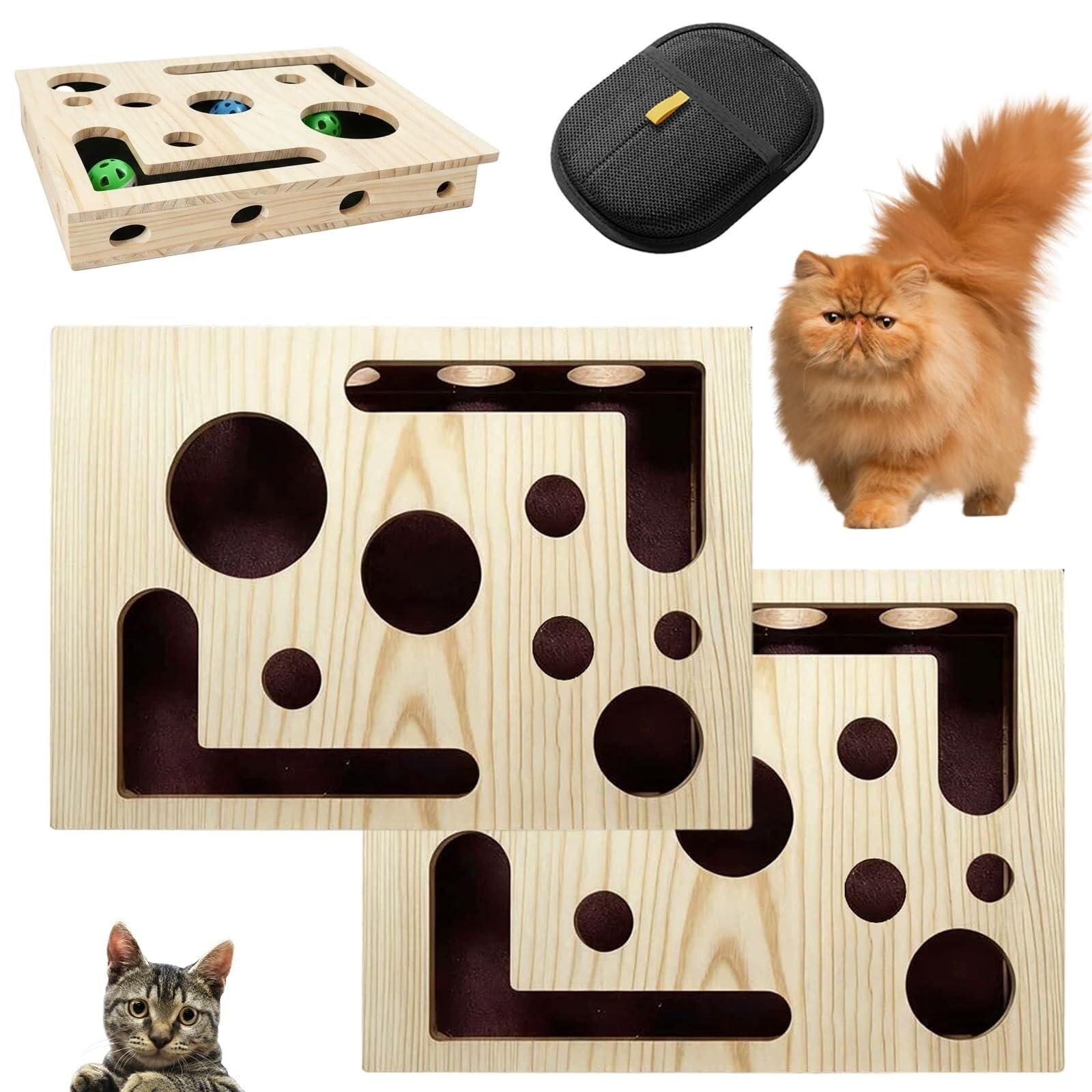 Caja de rompecabezas de lima de uñas con bolas interactivas, madera, 2 piezas | Maze Design, cuidado natural de uñas, incluye 3 bolas rodantes, 29,5 x 25 x 6 cm, protección de muebles